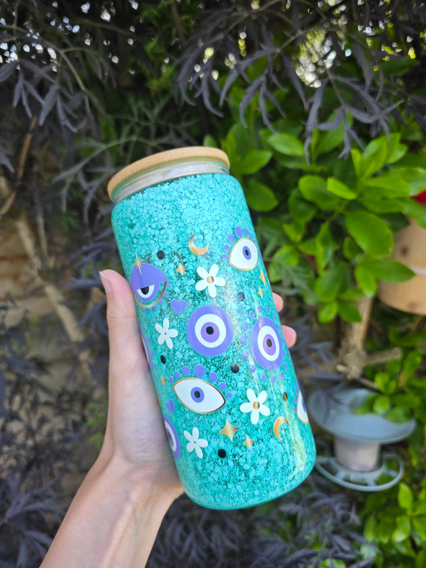Evil Eye 16oz Glass Snowglobe Tumbler