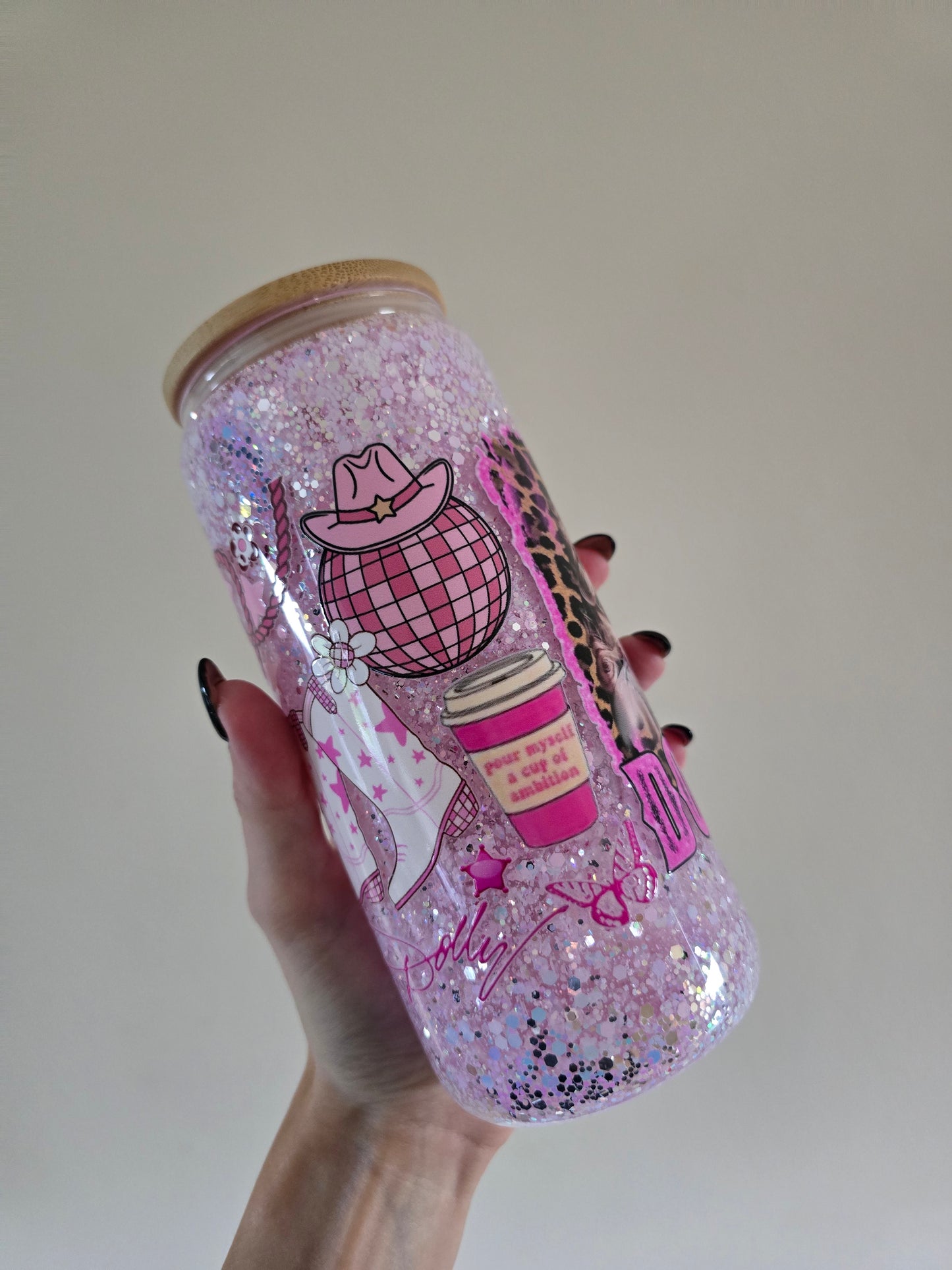 Dolly 16oz Glass Snowglobe Tumbler