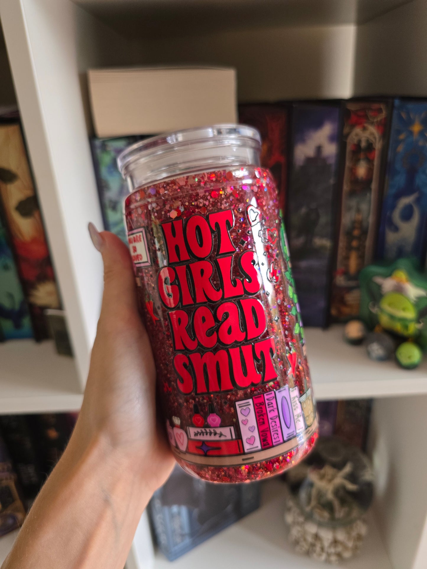 Hot Girls Read 16oz Acrylic Handle Snowglobe Tumbler