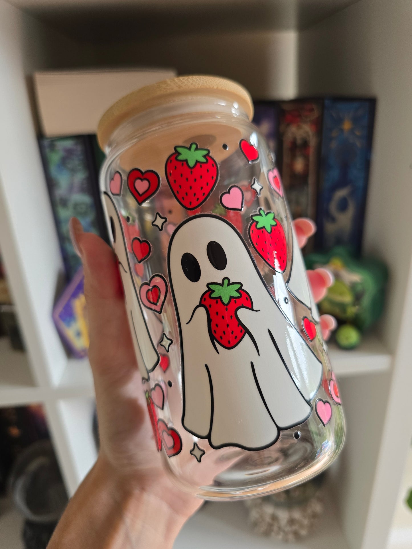 Strawberry Ghost 16oz Glass Tumbler