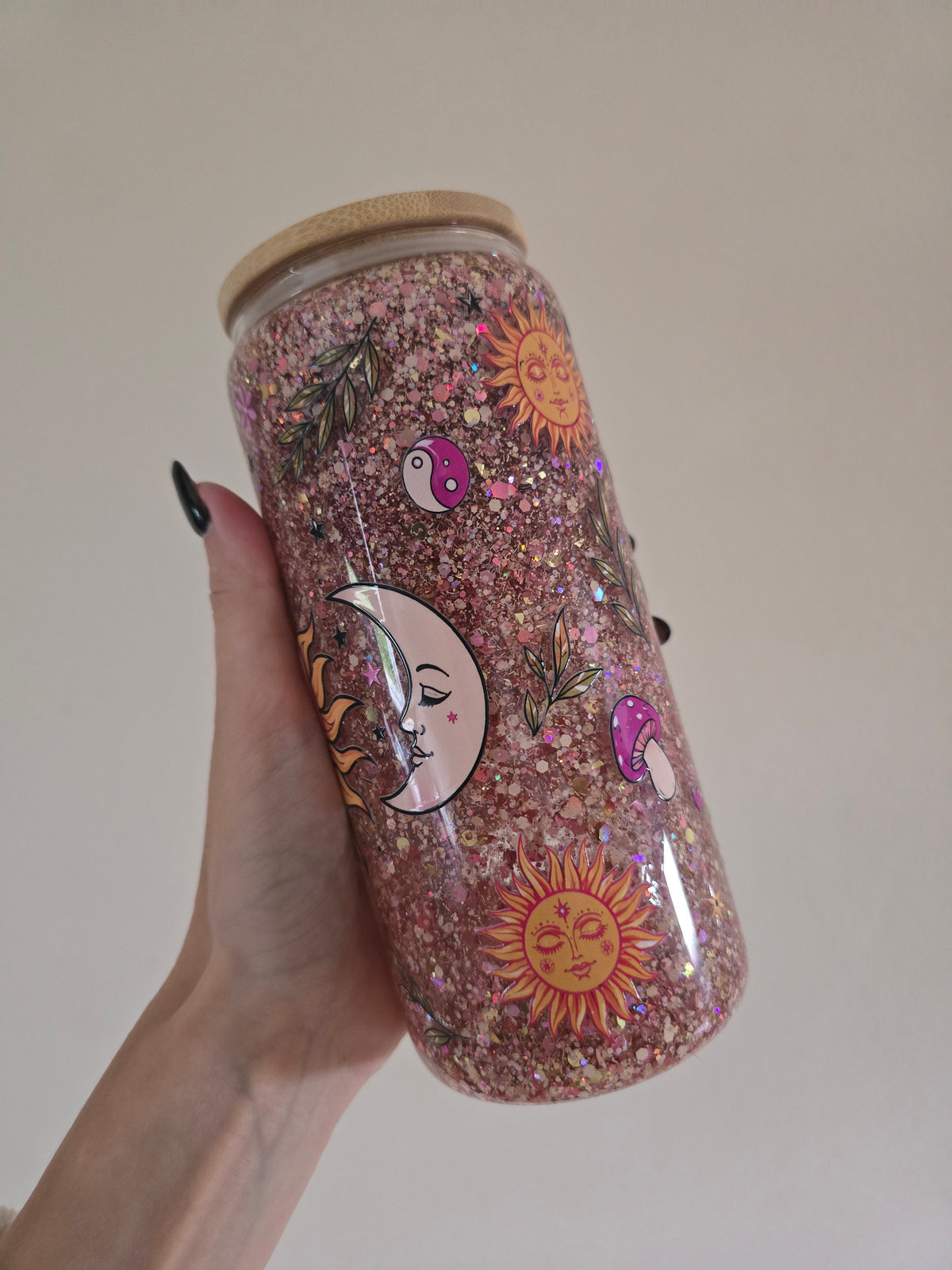 Whimsical 16oz Glass Snowglobe Tumbler