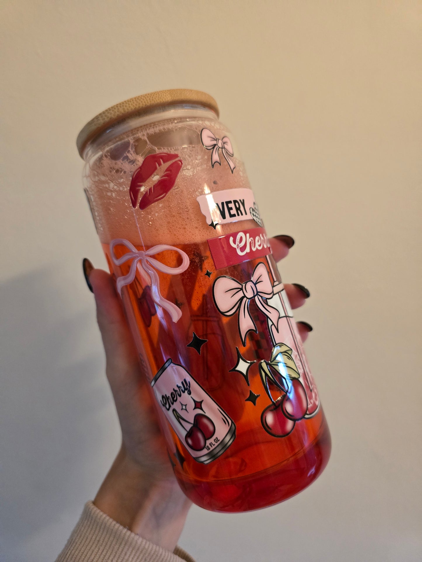 Cherry 16oz Glass fizzy style Tumbler