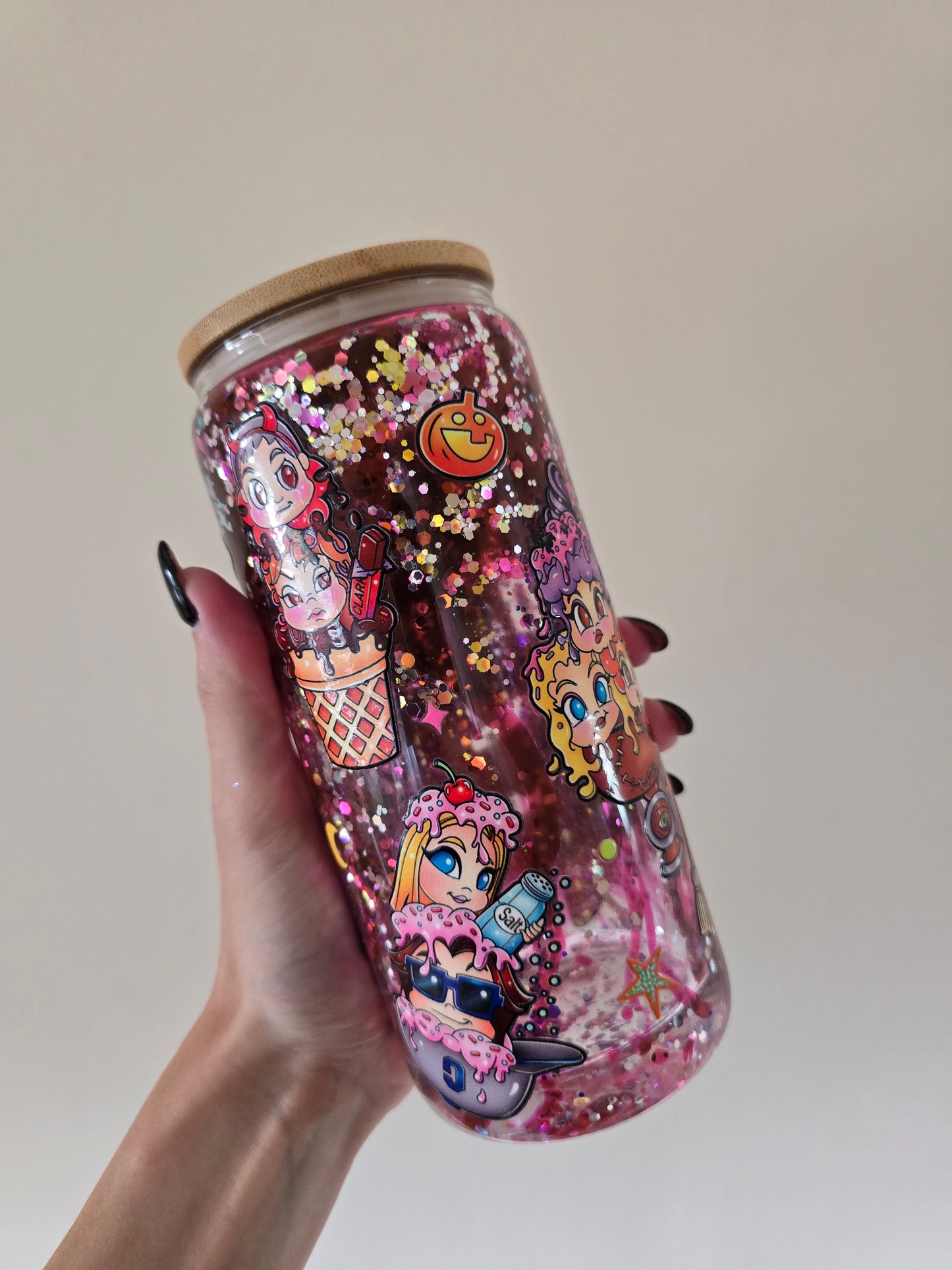 Sisters 16oz Glass Snowglobe/lava Tumbler