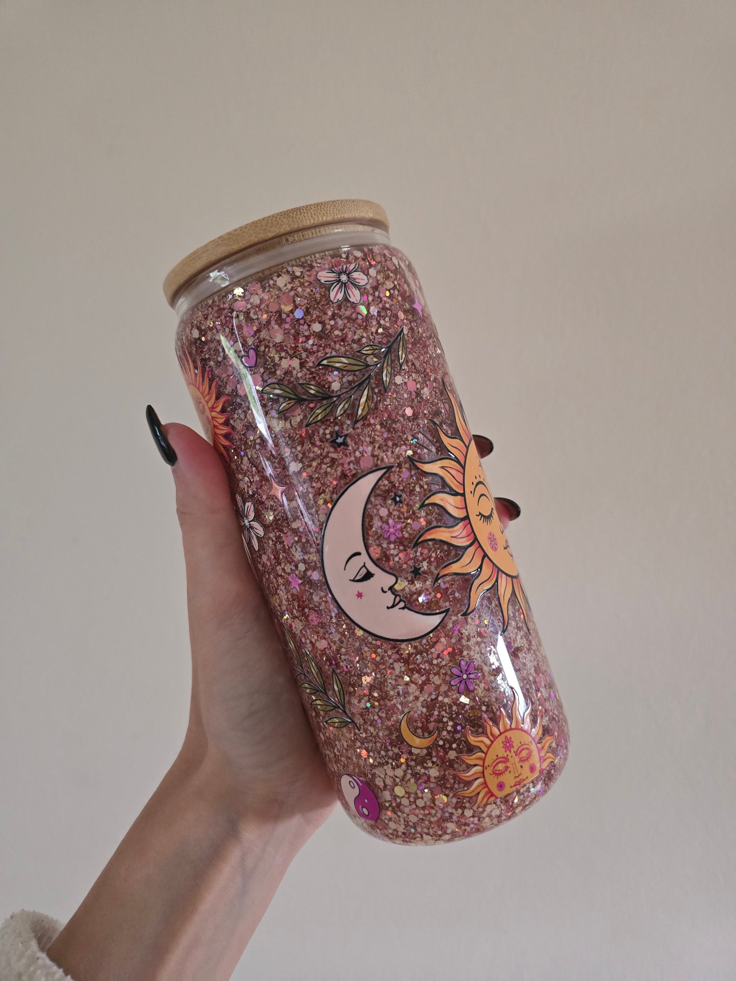 Whimsical 16oz Glass Snowglobe Tumbler