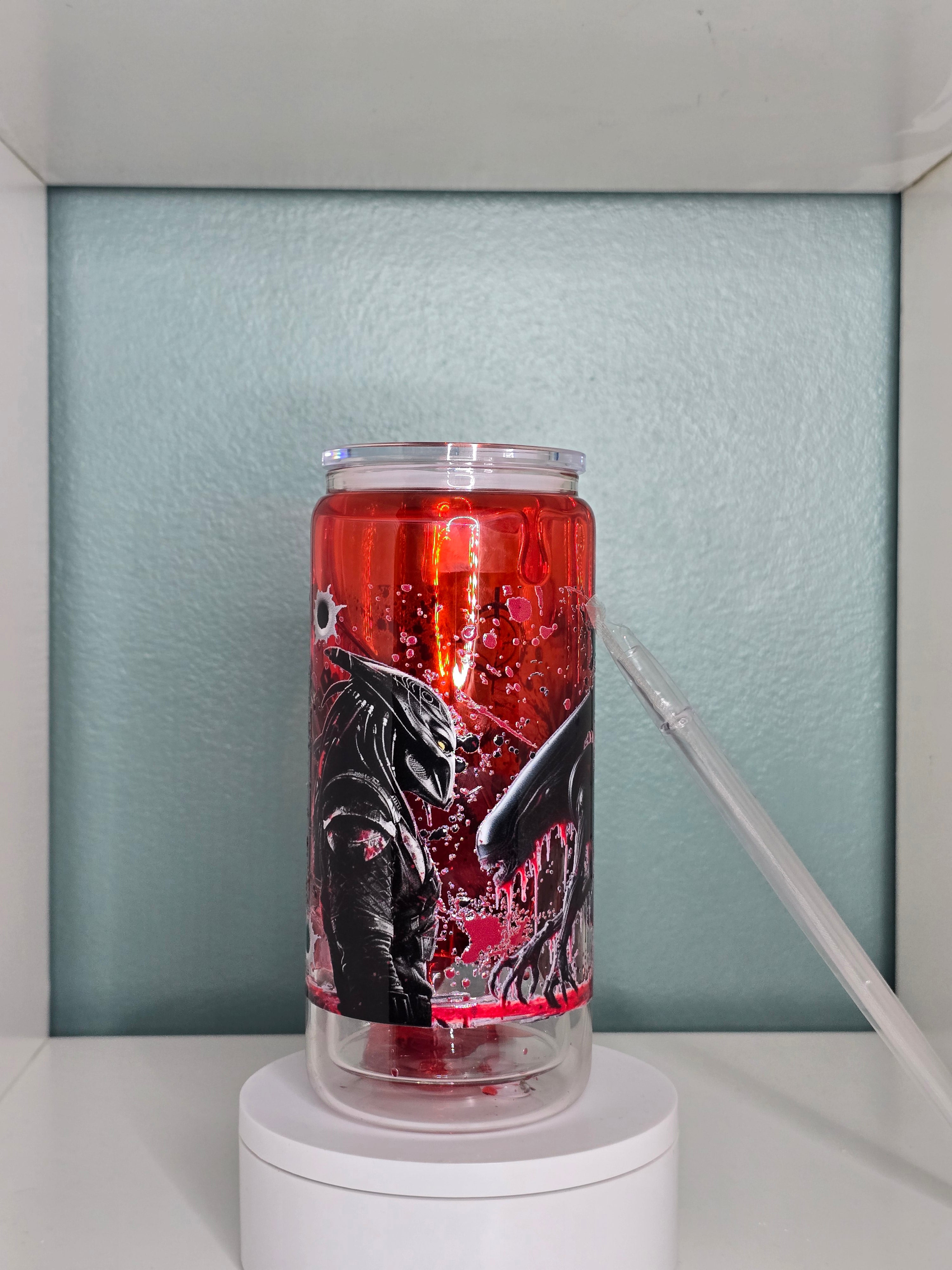 Alien Vs P 16oz Glass Blood Drip Tumbler