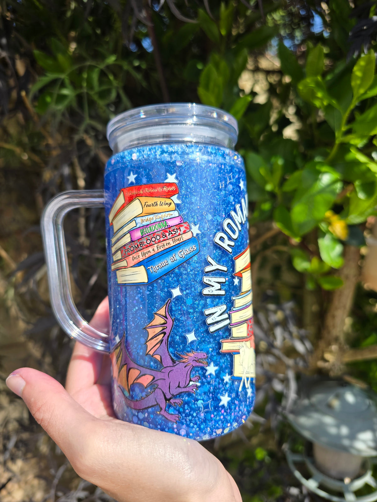 Fantasy Reader 16oz Acrylic Handle Snowglobe Tumbler