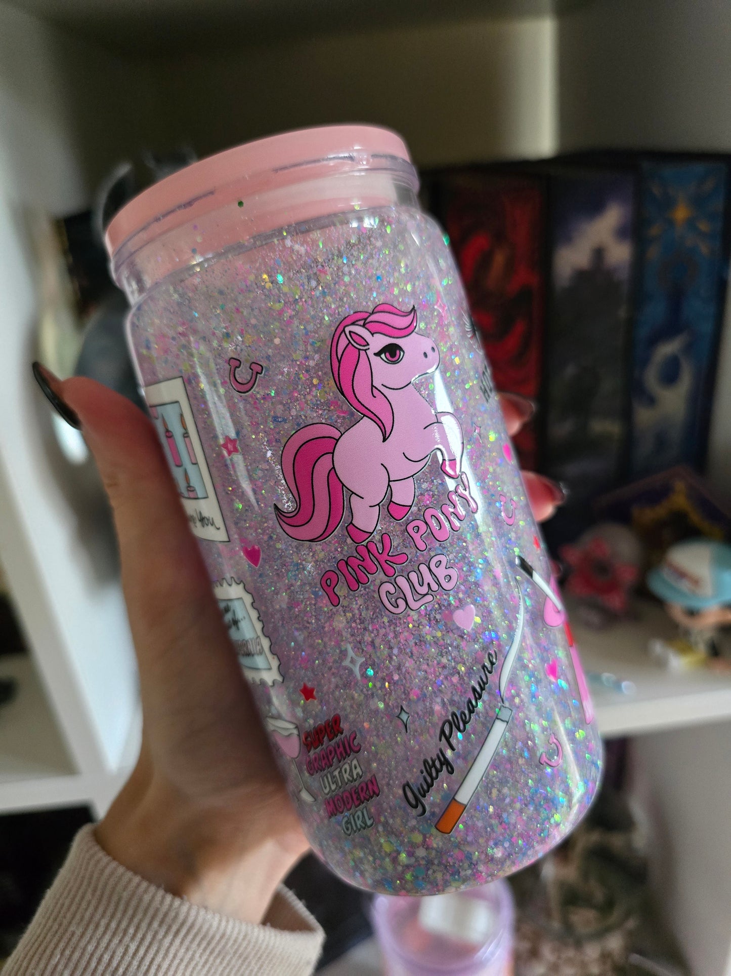Pink Pony 16oz Acrylic Snowglobe Tumbler