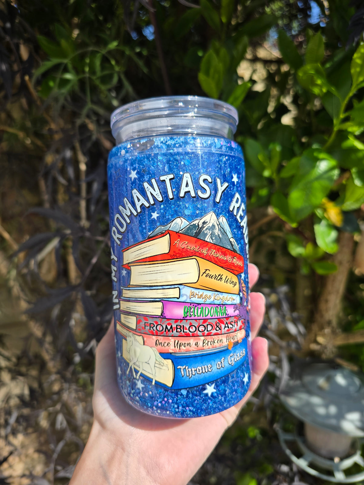 Fantasy Reader 16oz Acrylic Handle Snowglobe Tumbler