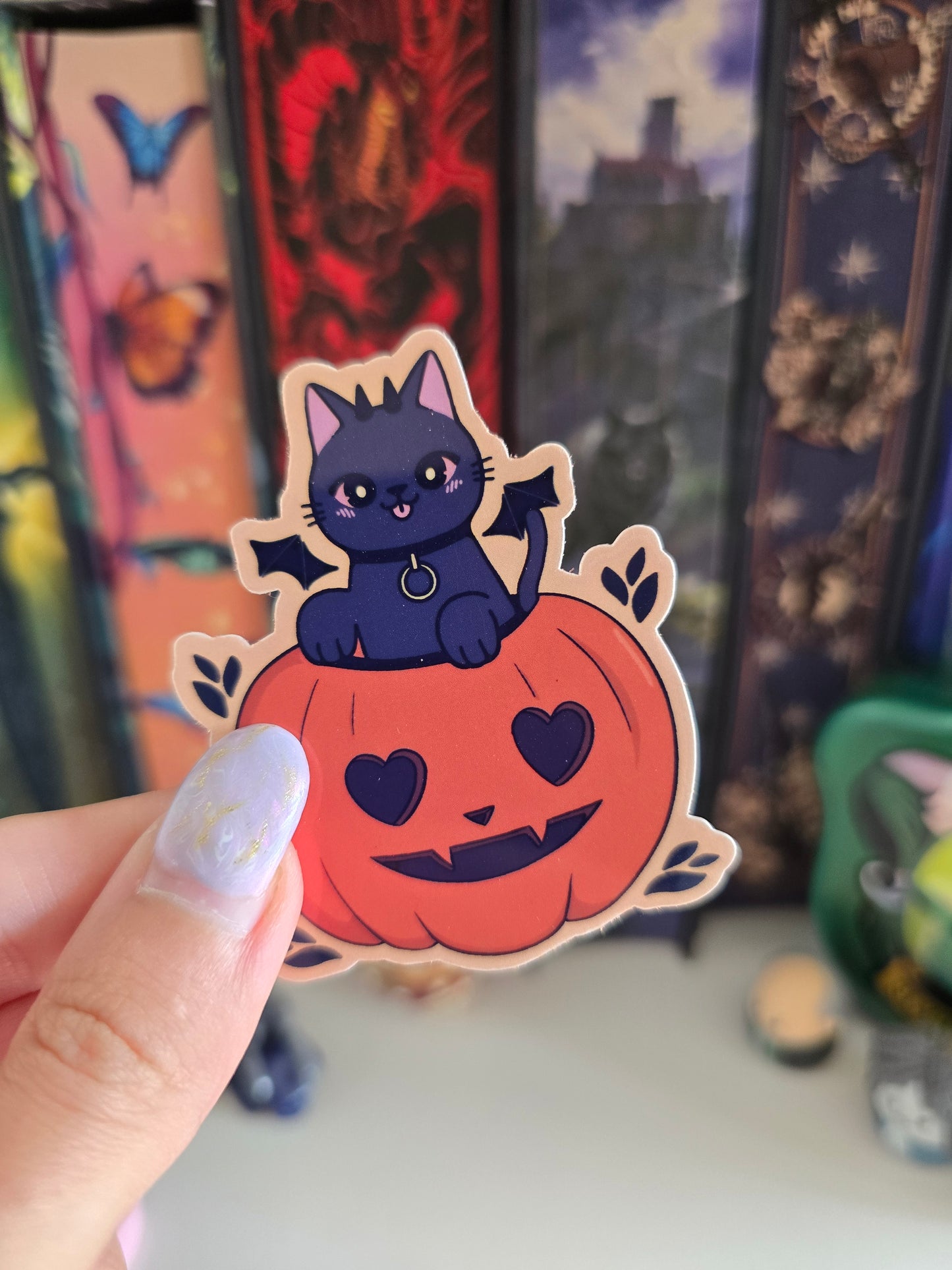 Pumpkin Cat Holographic Clear Vinyl Sticker