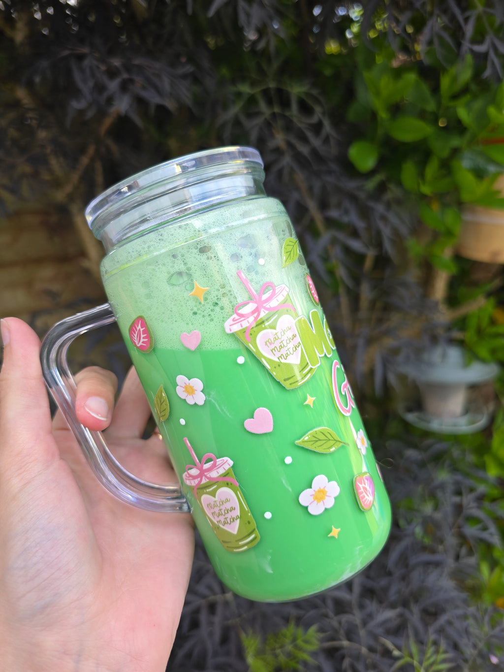 Matcha 16oz Acrylic Handle Drink Effect Tumbler