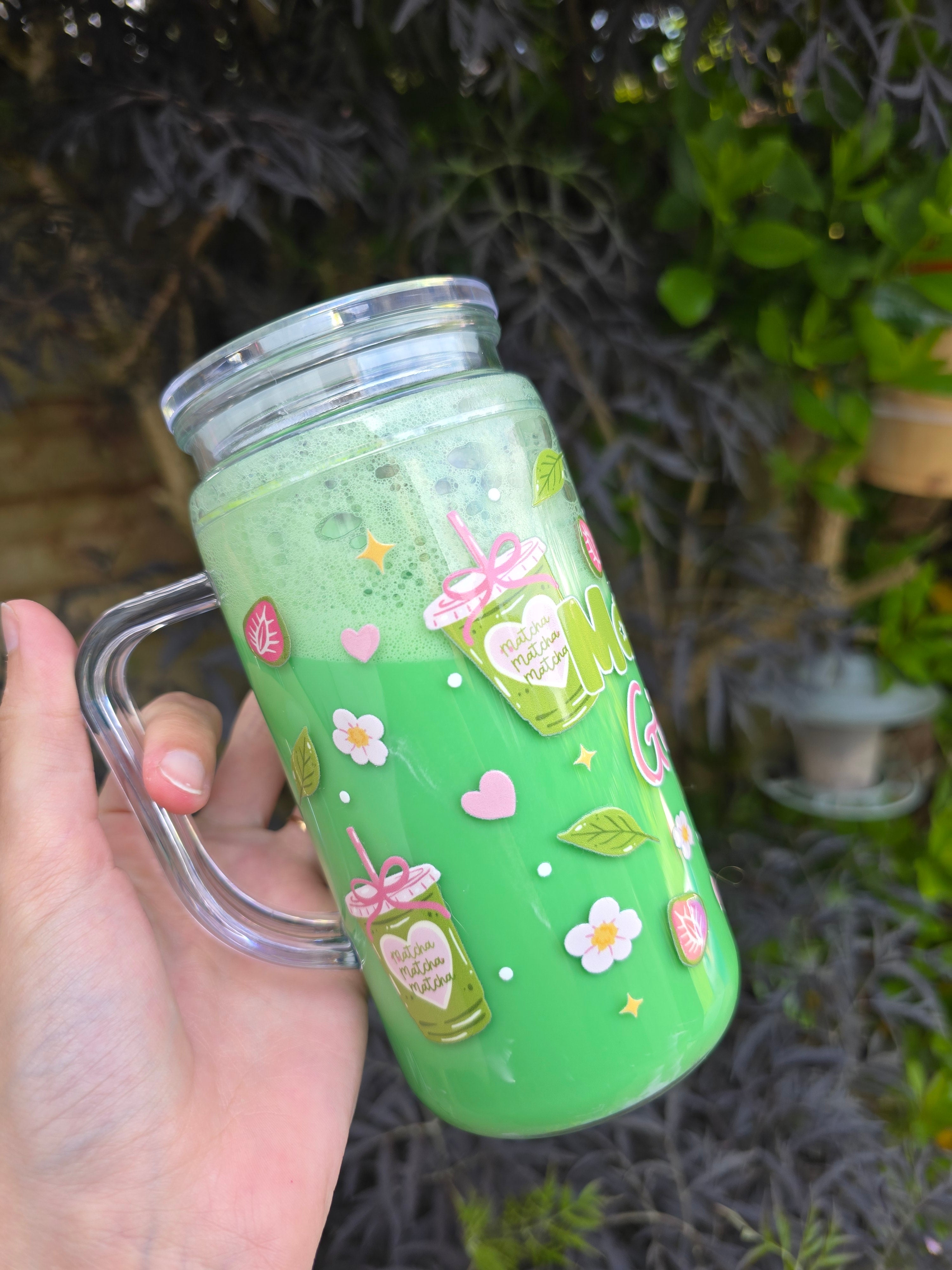 Matcha 16oz Acrylic Handle Drink Effect Tumbler
