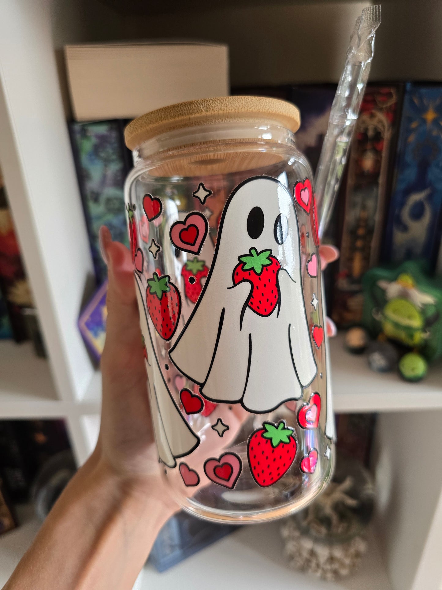 Strawberry Ghost 16oz Glass Tumbler