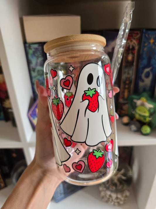 Strawberry Ghost 16oz Glass Tumbler