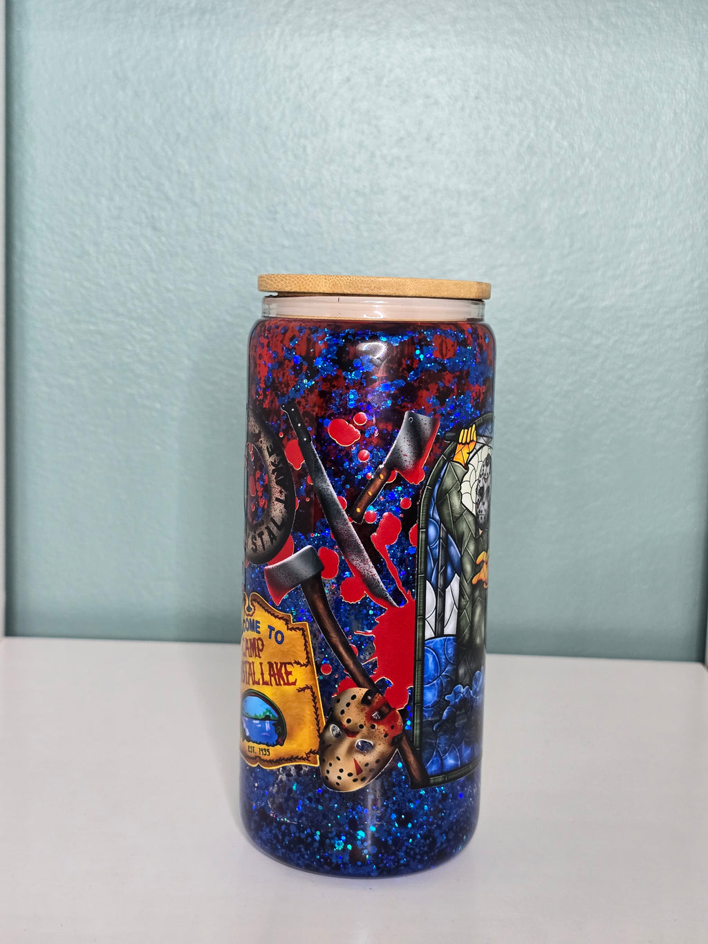 Horror Camp Crystal Lake 16oz Glass Snowglobe Tumbler