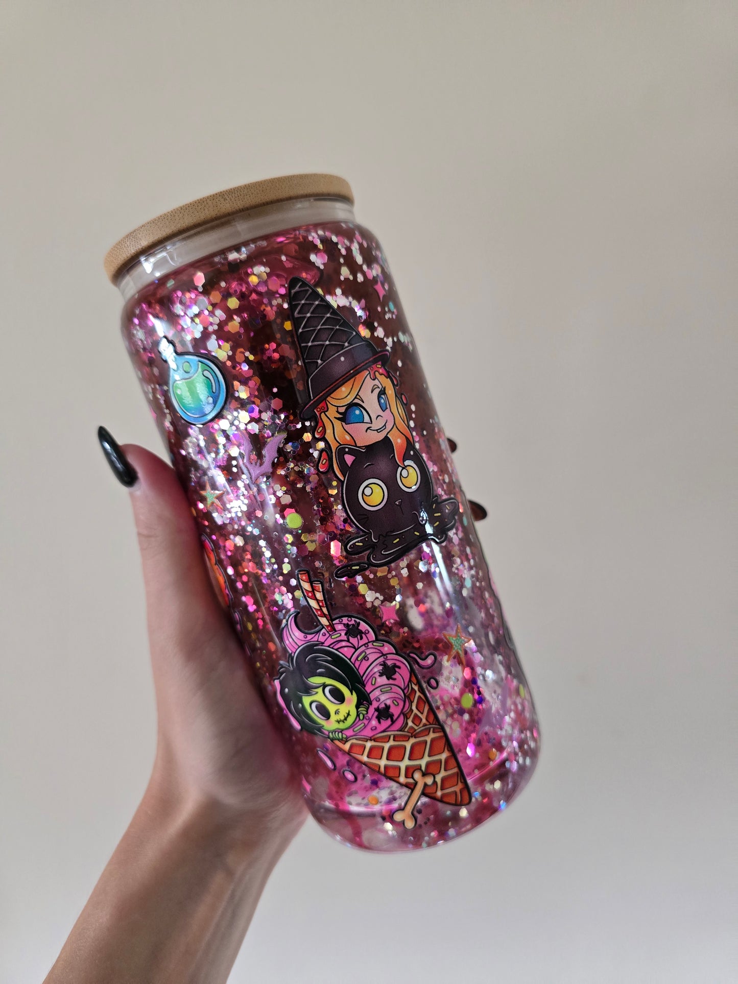 Sisters 16oz Glass Snowglobe/lava Tumbler