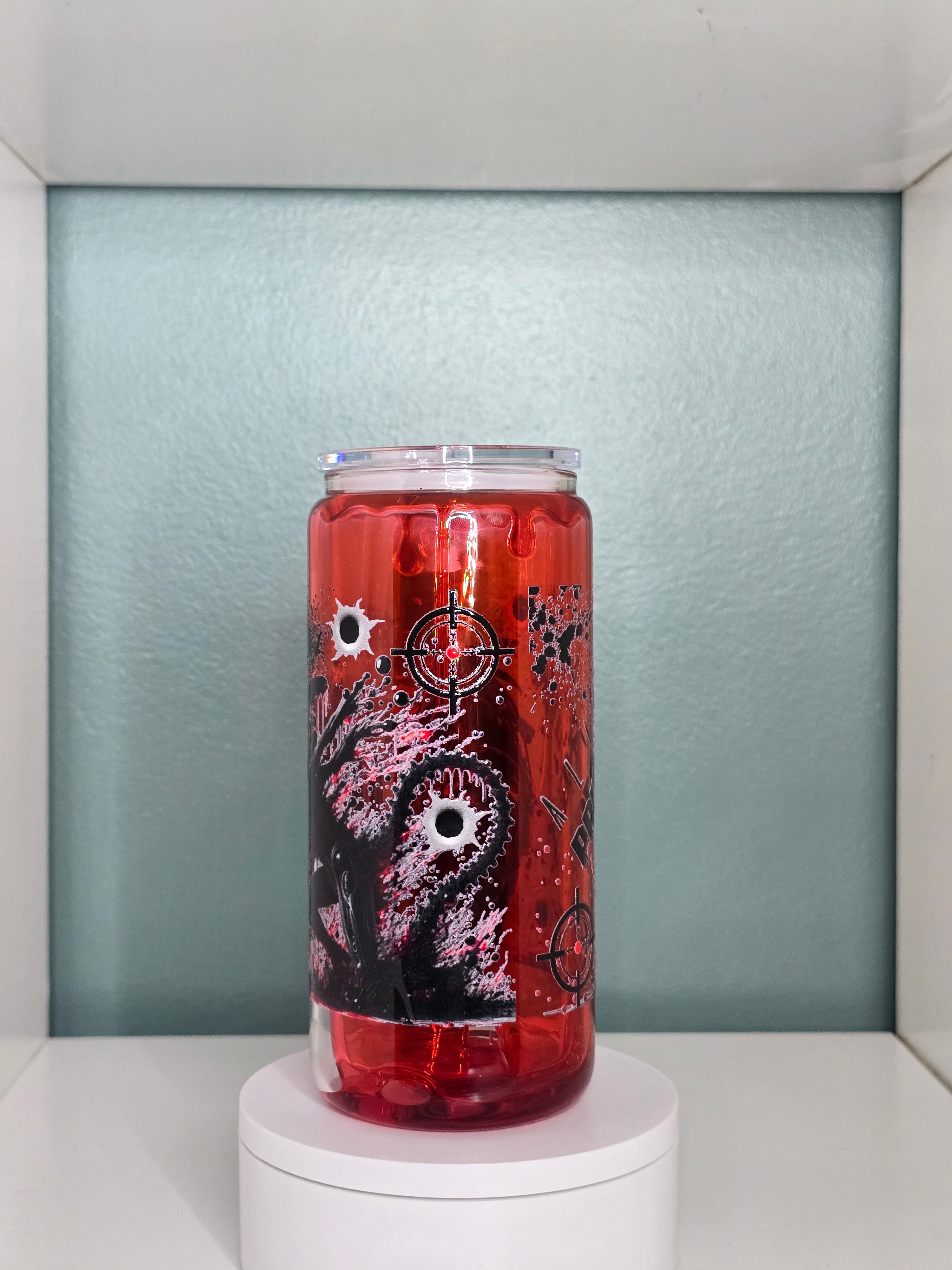 Alien Vs P 16oz Glass Blood Drip Tumbler