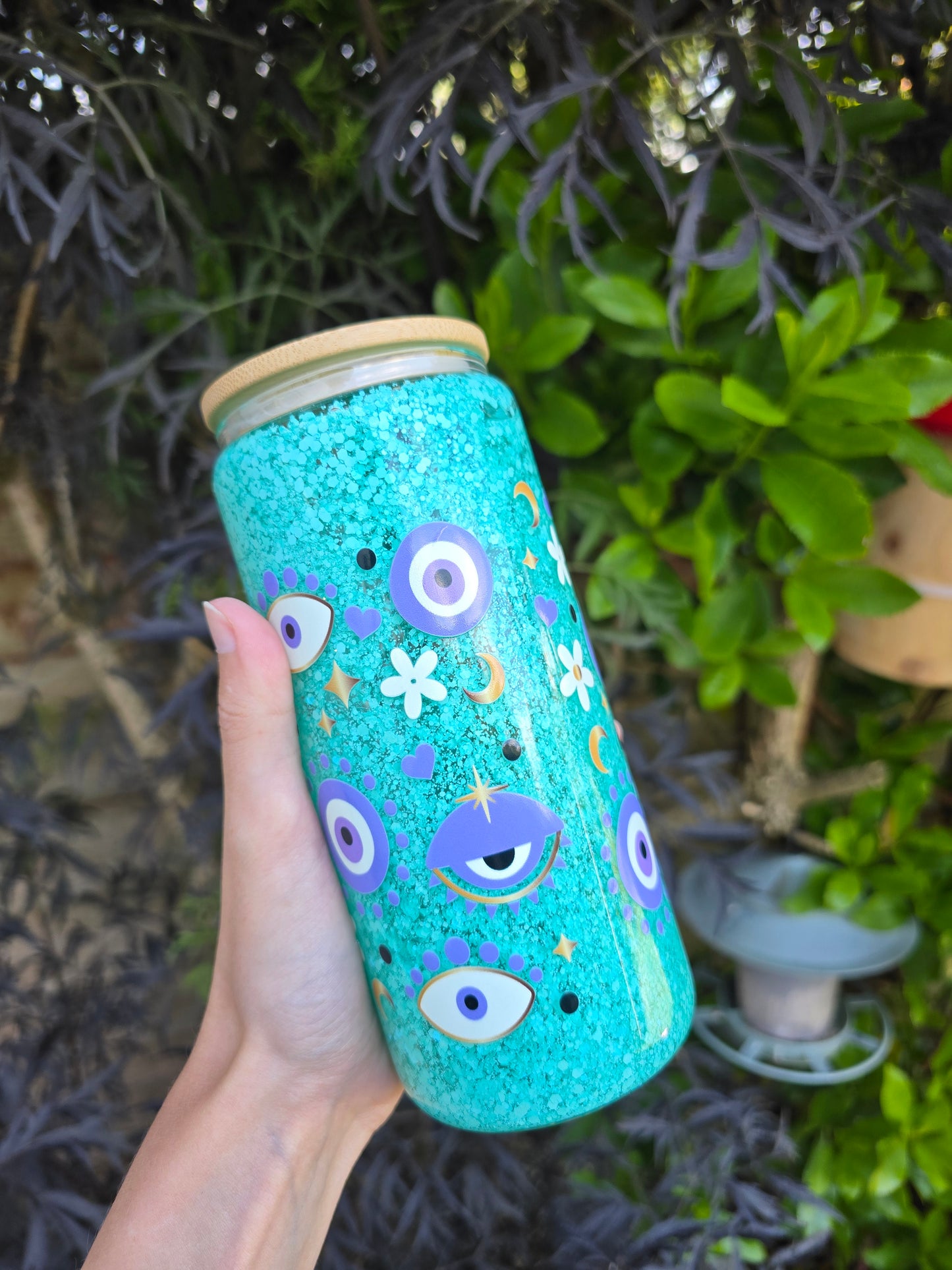 Evil Eye 16oz Glass Snowglobe Tumbler