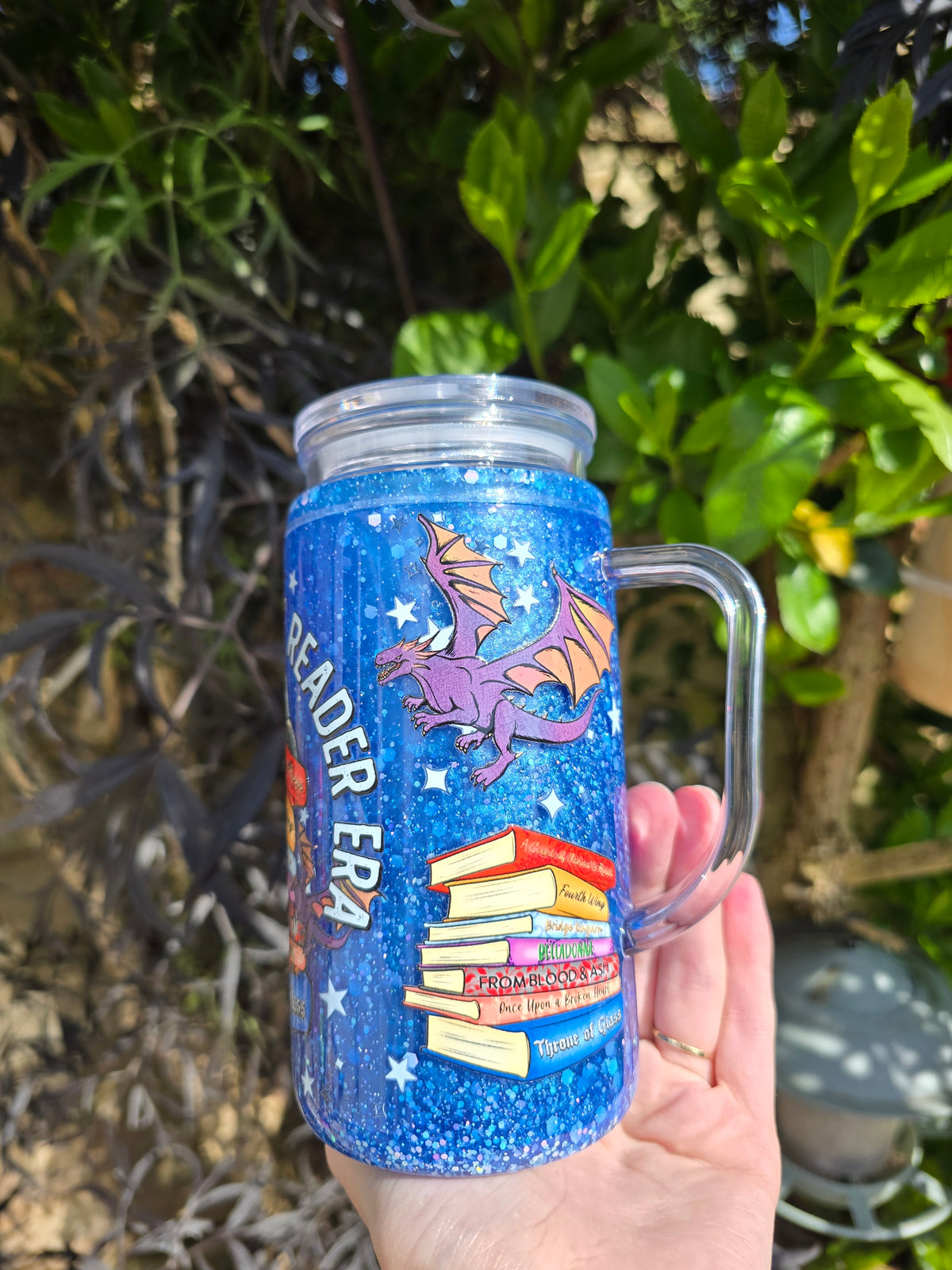 Fantasy Reader 16oz Acrylic Handle Snowglobe Tumbler