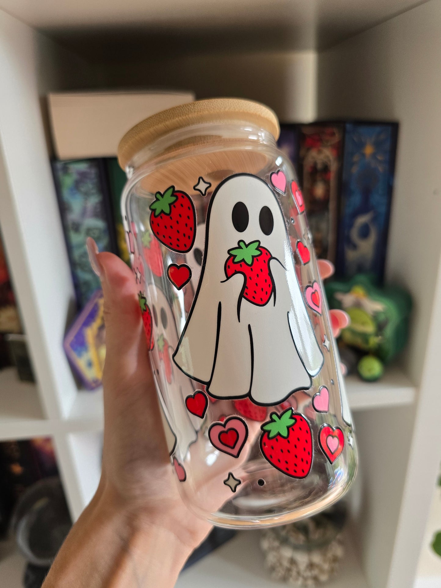 Strawberry Ghost 16oz Glass Tumbler