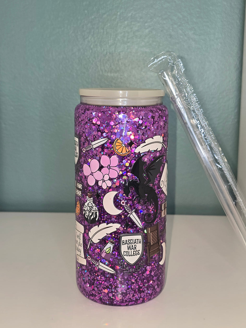 Fourth Wing 16oz Glass Snowglobe Tumbler