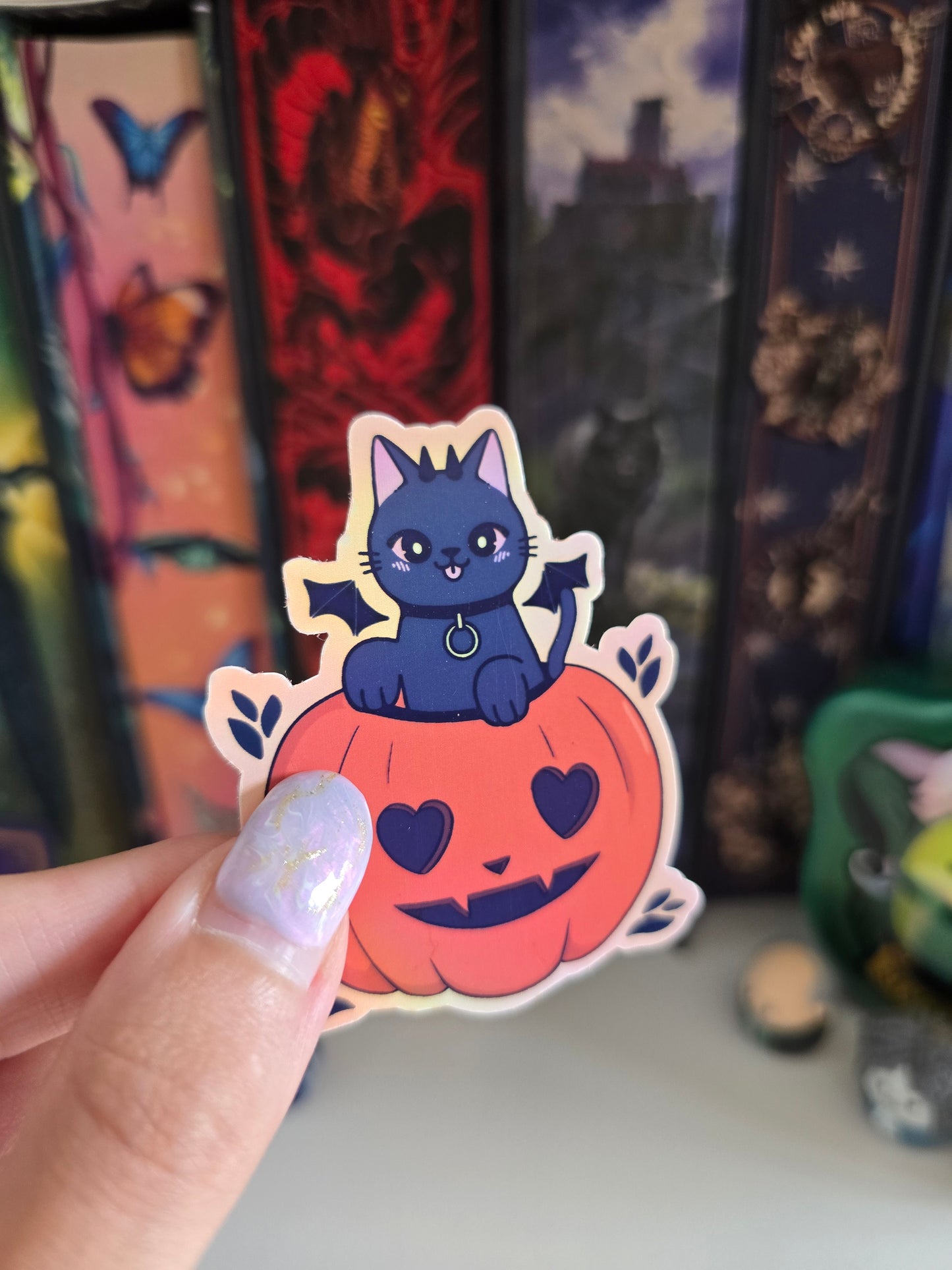Pumpkin Cat Holographic Clear Vinyl Sticker