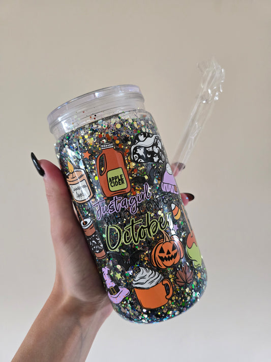 Just a girl who loves October 16oz Acrylic Snowglobe Tumbler