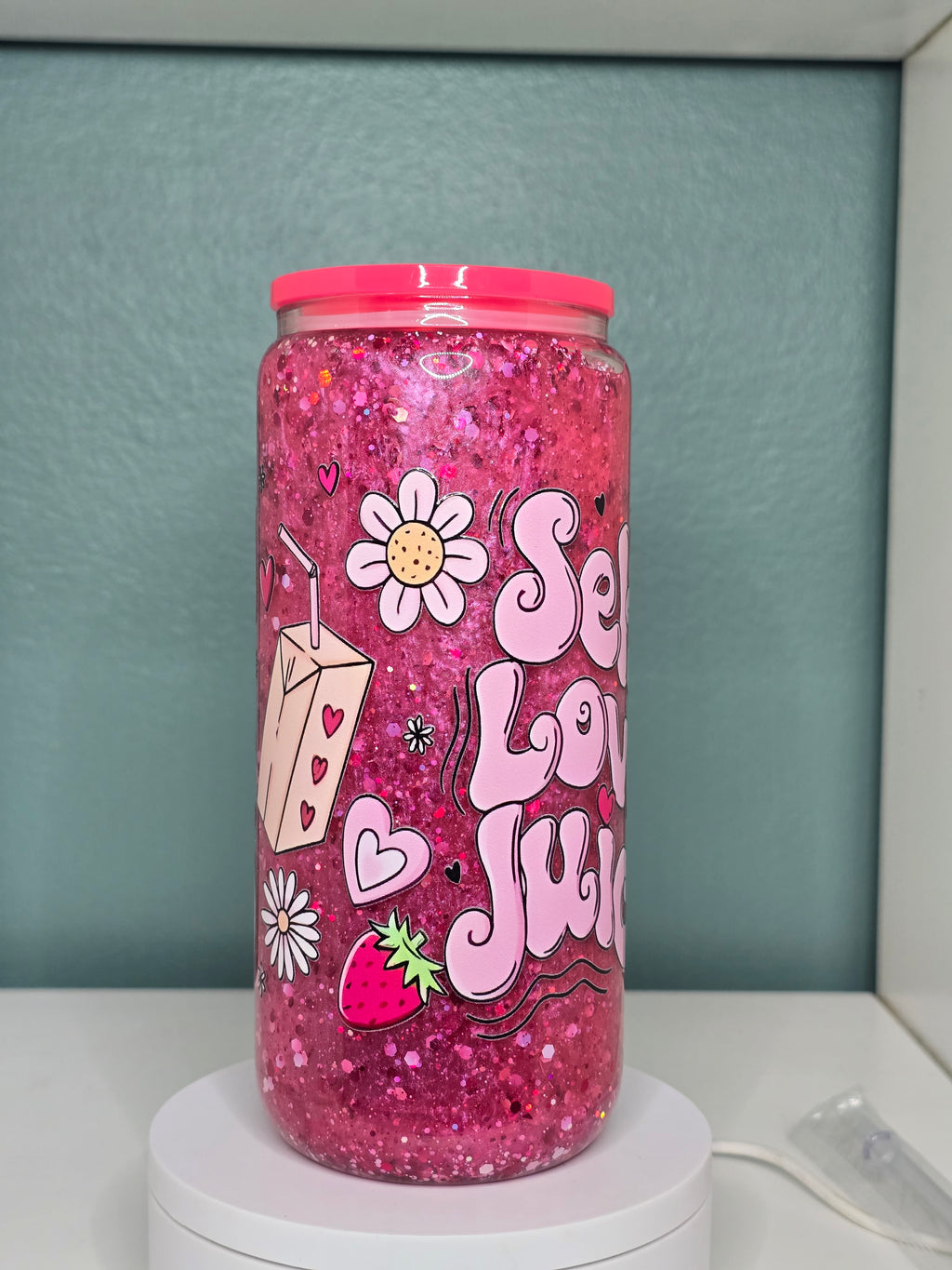 Self Love Juice 16oz Glass Snowglobe Tumbler