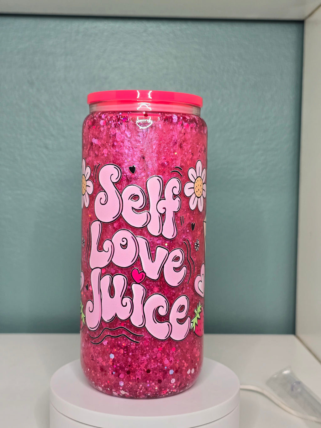 Self Love Juice 16oz Glass Snowglobe Tumbler