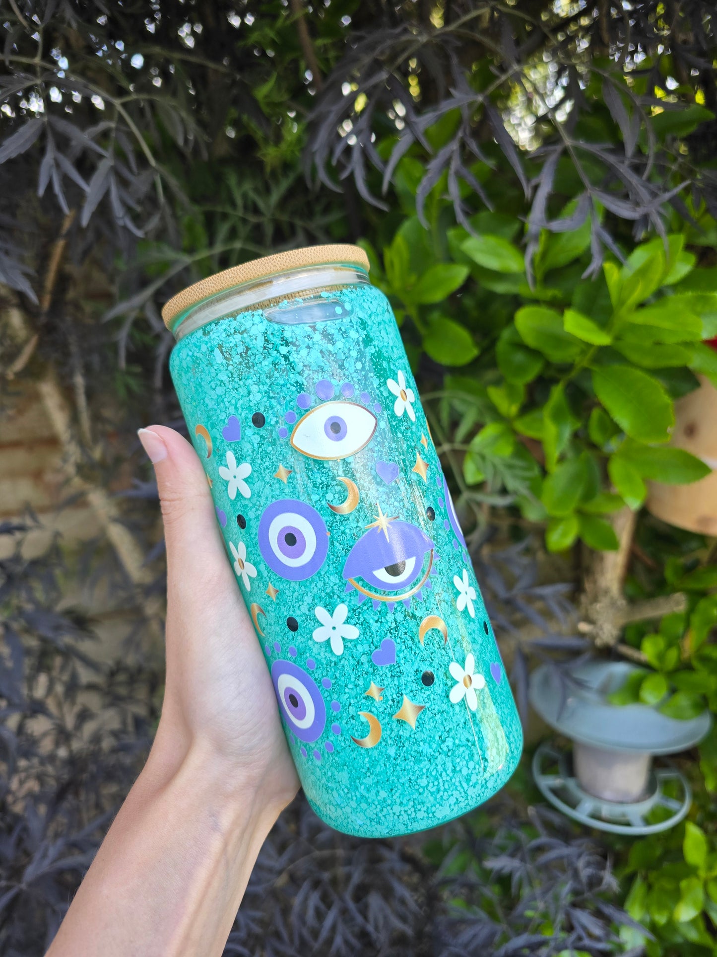 Evil Eye 16oz Glass Snowglobe Tumbler