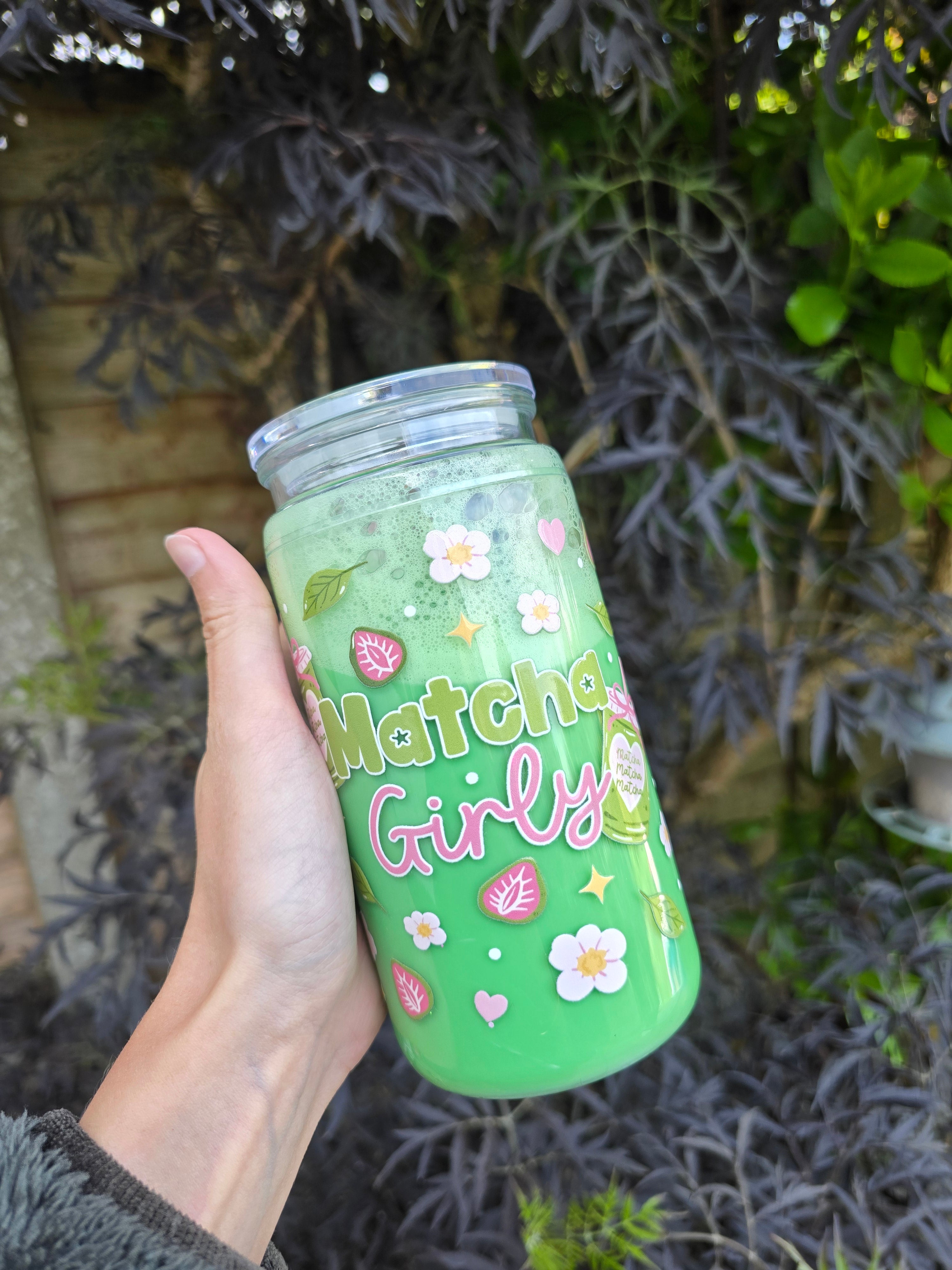 Matcha 16oz Acrylic Handle Drink Effect Tumbler