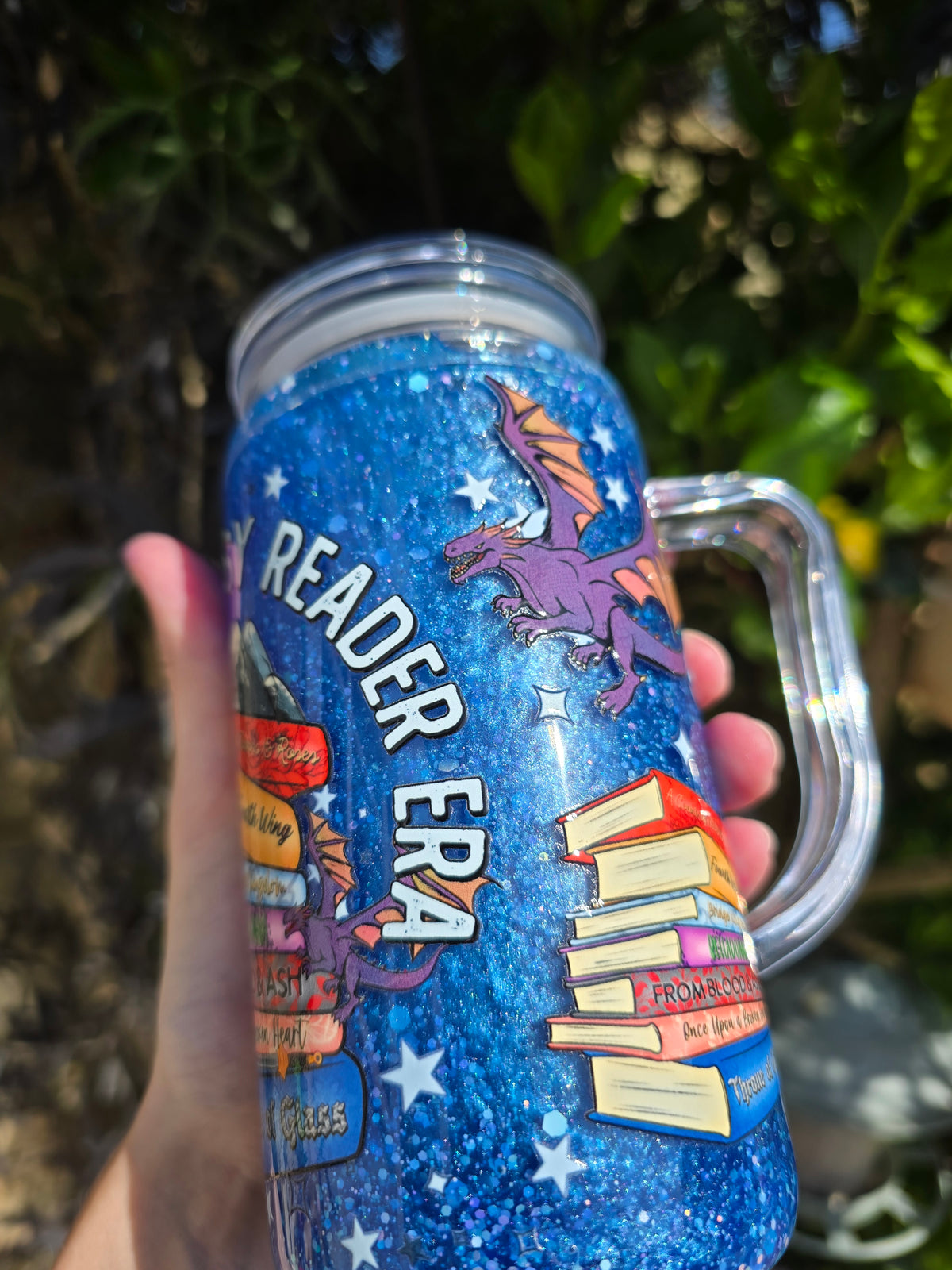 Fantasy Reader 16oz Acrylic Handle Snowglobe Tumbler