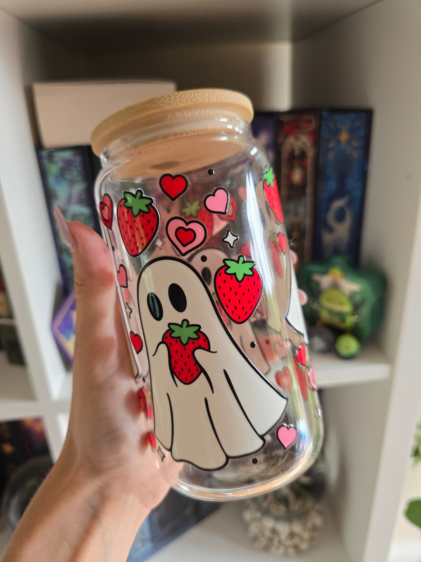 Strawberry Ghost 16oz Glass Tumbler