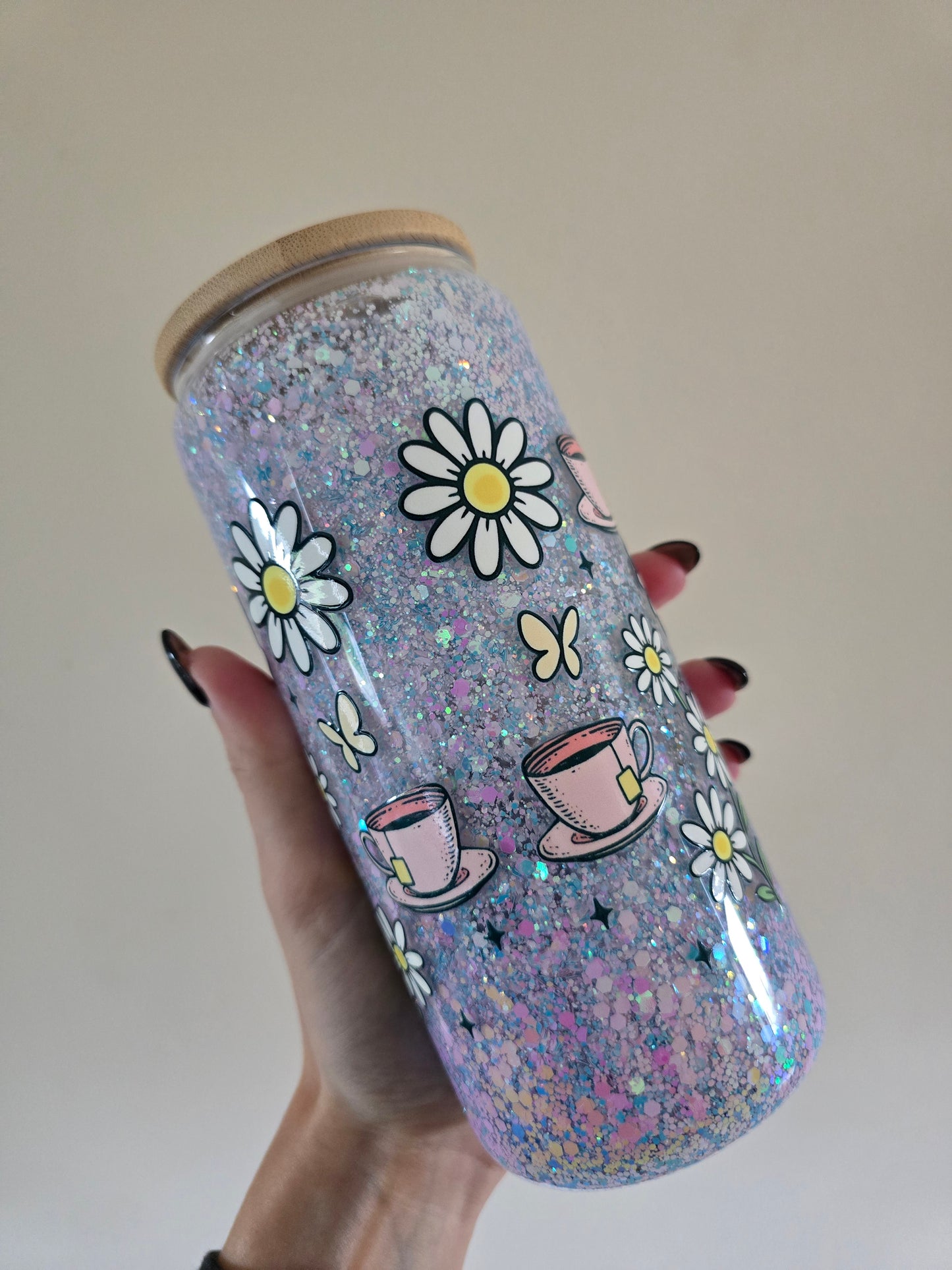 Audio Book Girlie 16oz Glass Snowglobe Tumbler