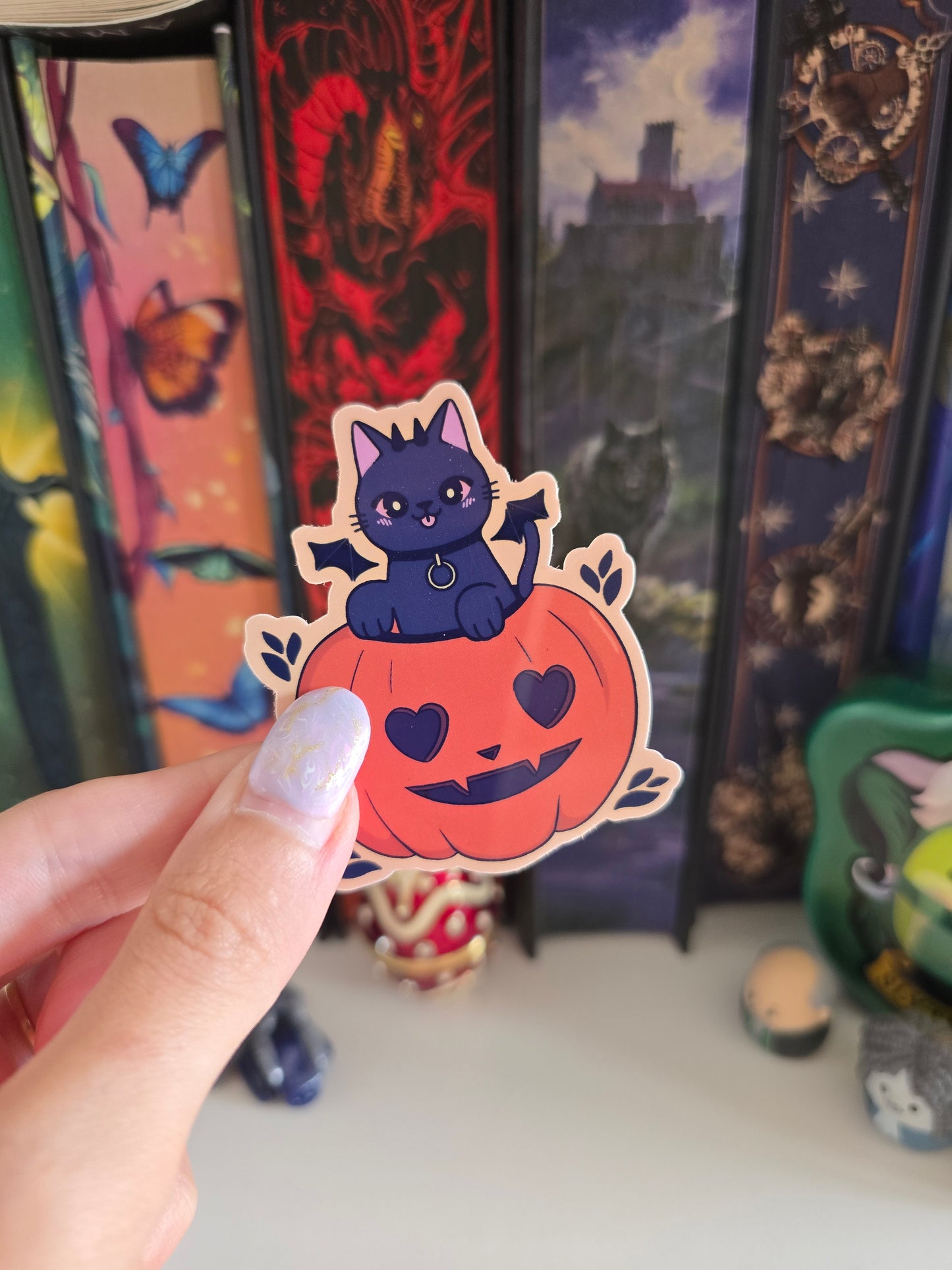 Pumpkin Cat Holographic Clear Vinyl Sticker