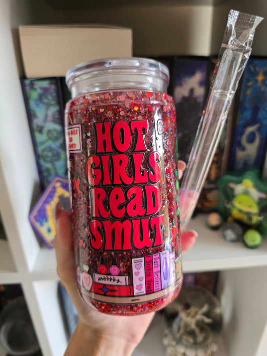 Hot Girls Read 16oz Acrylic Handle Snowglobe Tumbler