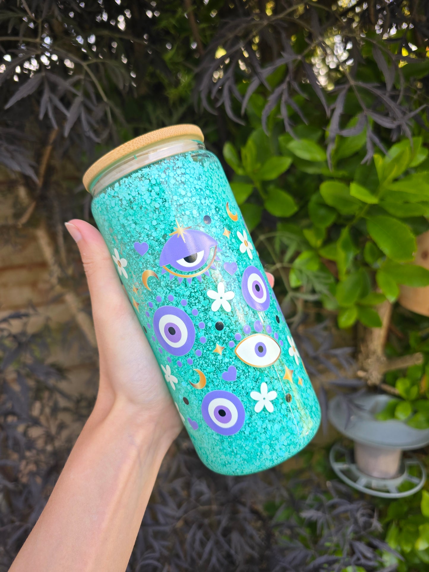 Evil Eye 16oz Glass Snowglobe Tumbler