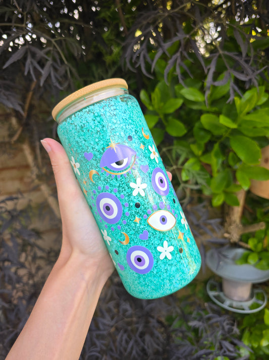 Evil Eye 16oz Glass Snowglobe Tumbler