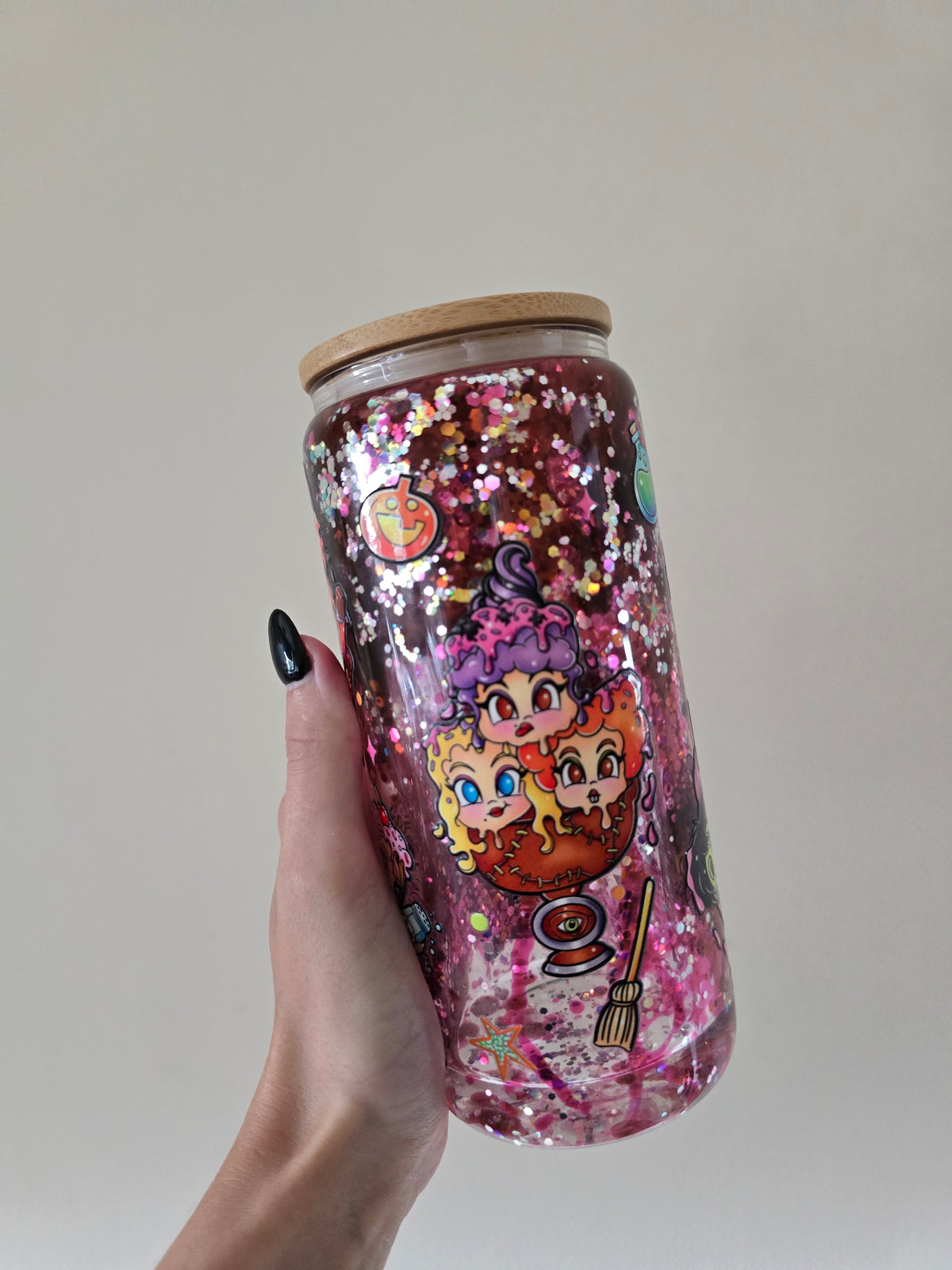 Sisters 16oz Glass Snowglobe/lava Tumbler
