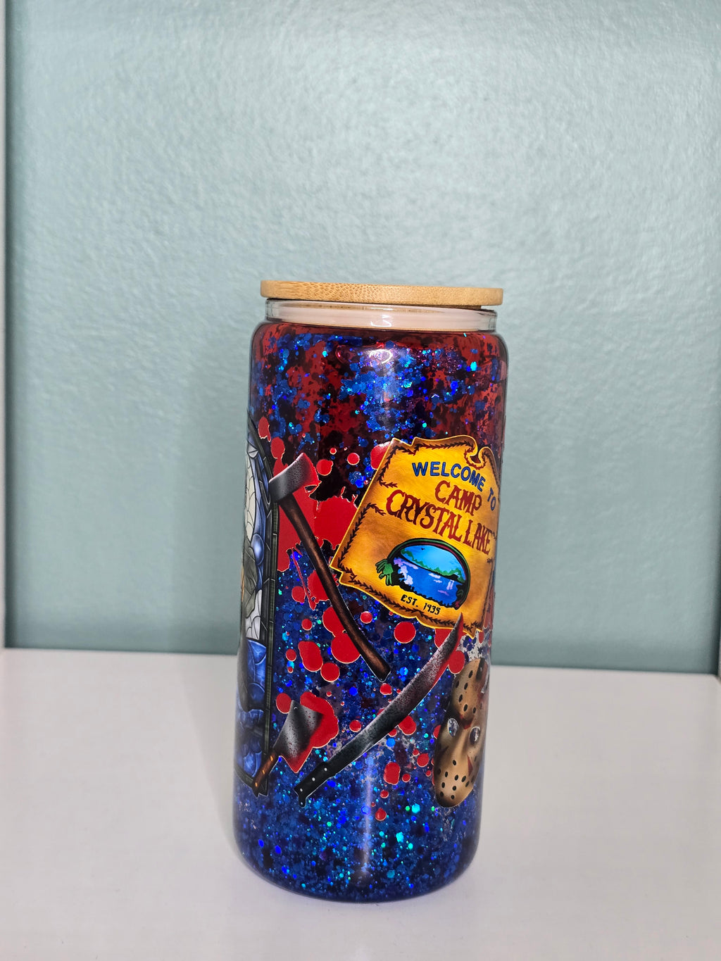 Horror Camp Crystal Lake 16oz Glass Snowglobe Tumbler