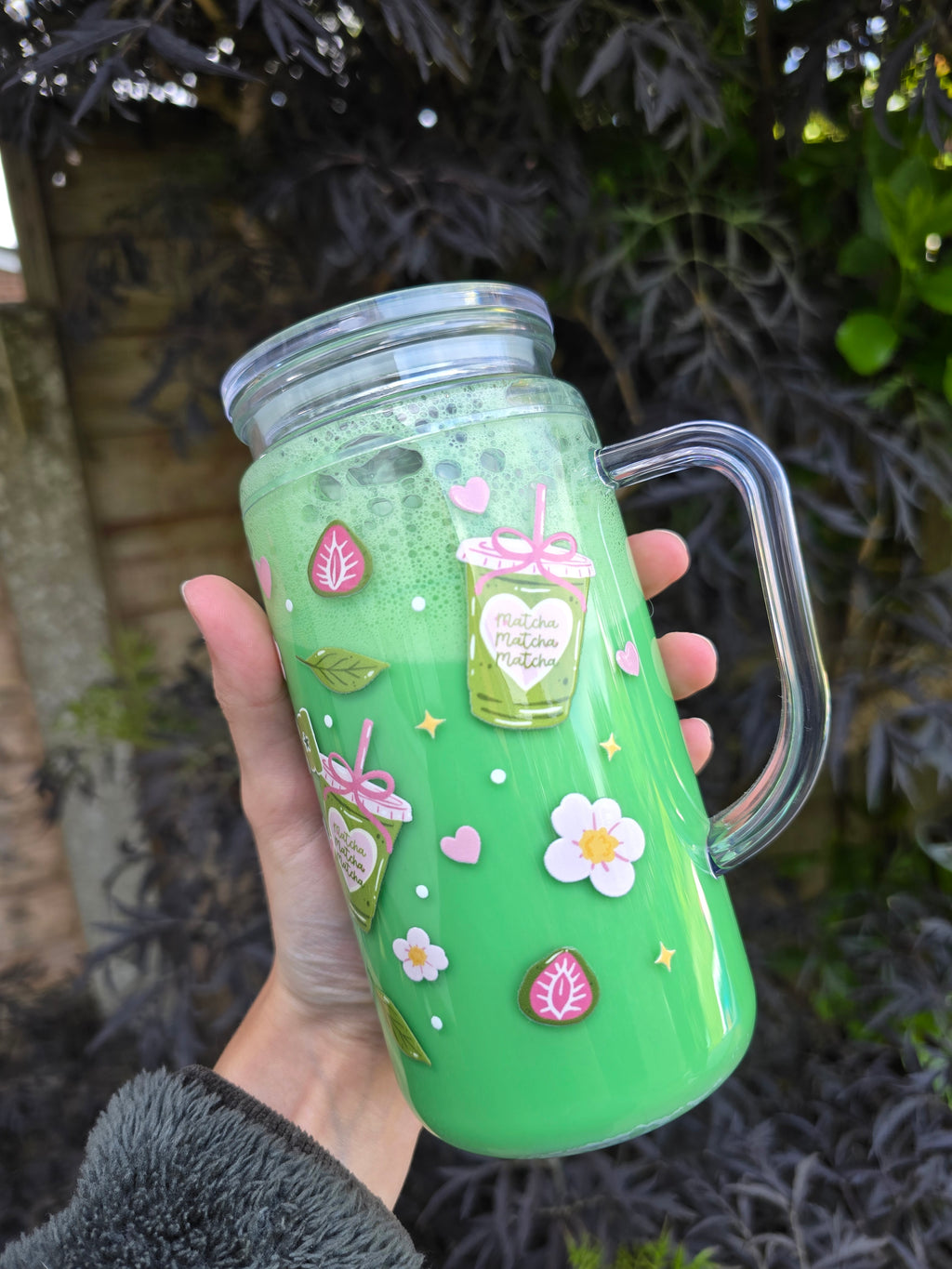 Matcha 16oz Acrylic Handle Drink Effect Tumbler