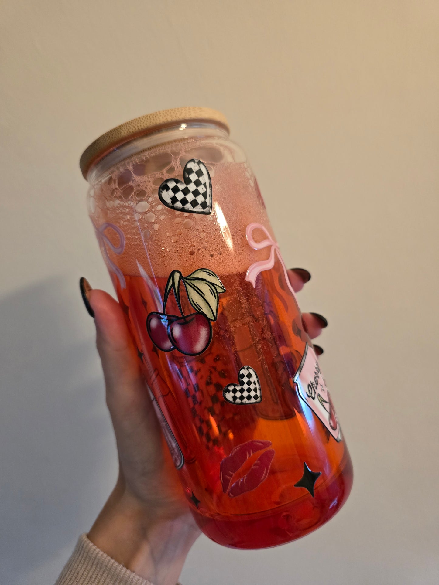 Cherry 16oz Glass fizzy style Tumbler