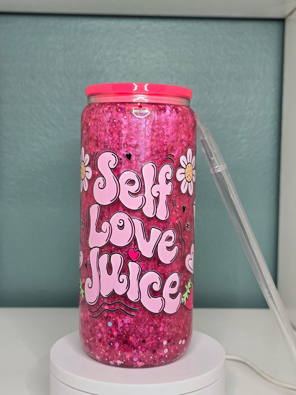 Self Love Juice 16oz Glass Snowglobe Tumbler