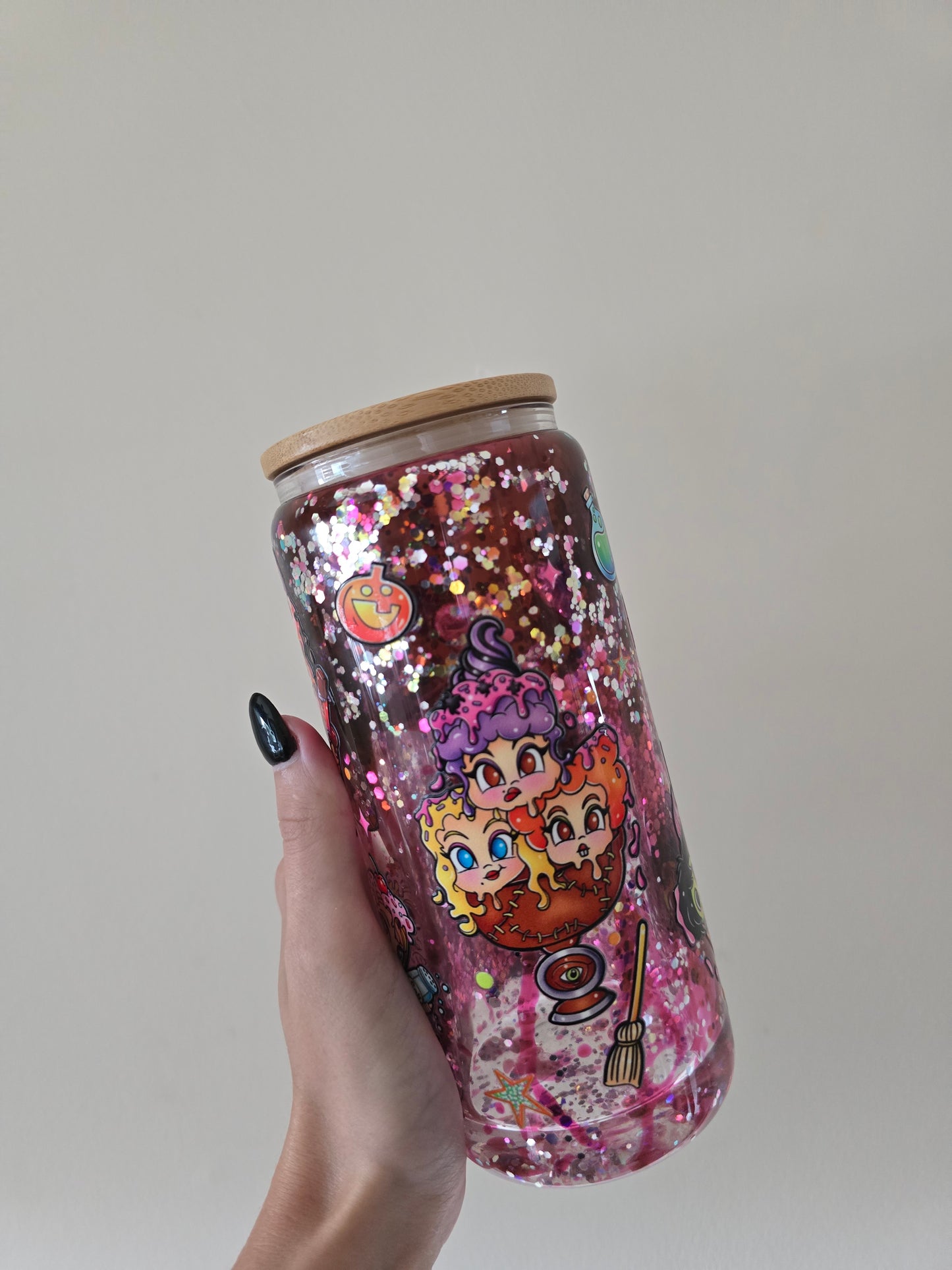Sisters 16oz Glass Snowglobe/lava Tumbler