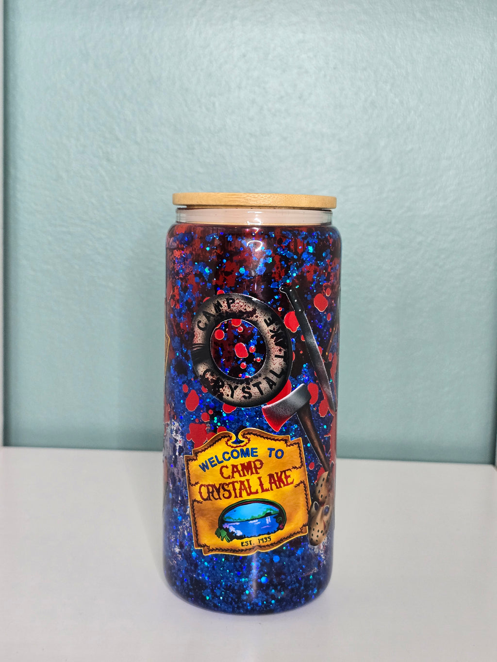 Horror Camp Crystal Lake 16oz Glass Snowglobe Tumbler