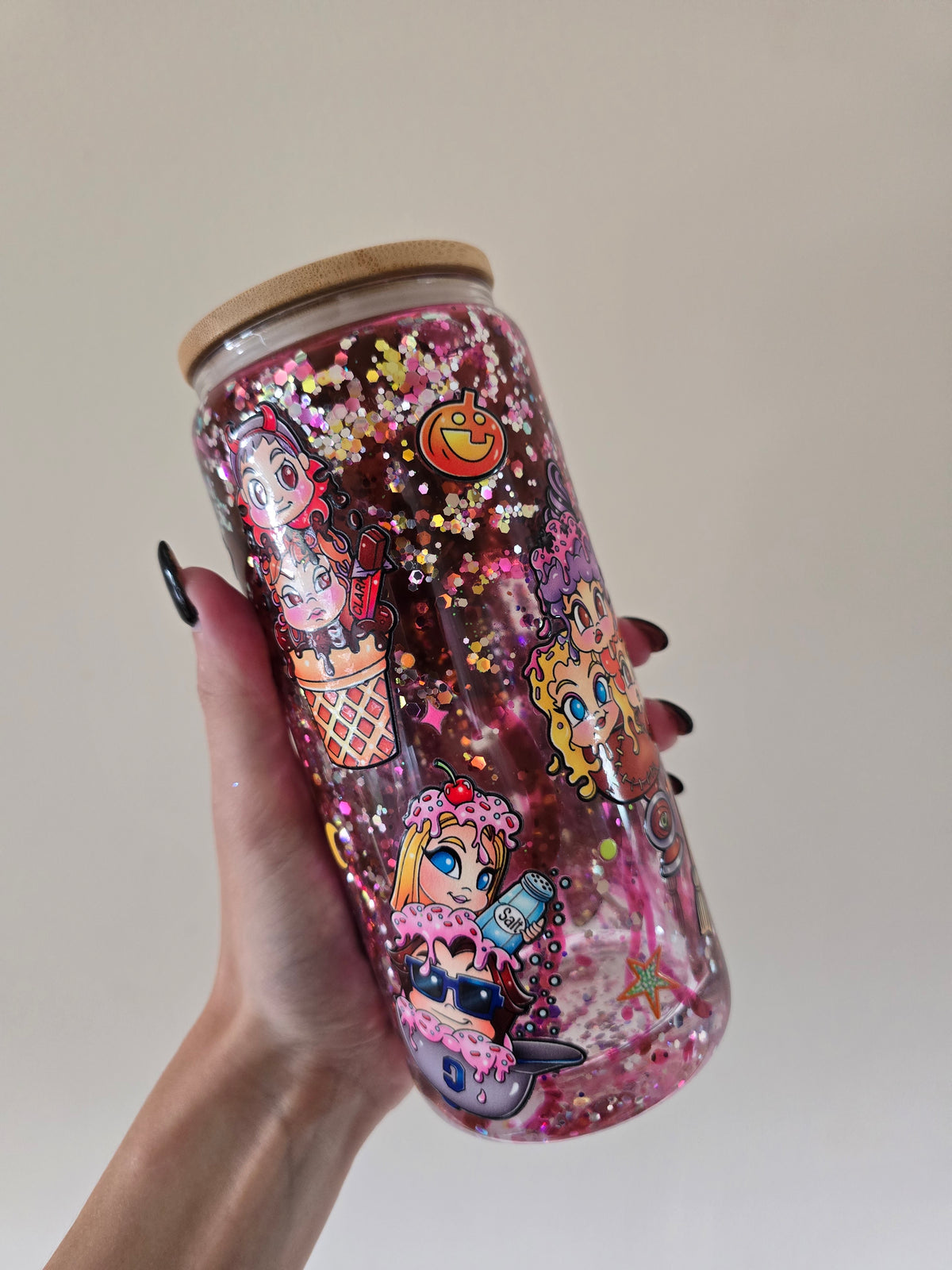 Sisters 16oz Glass Snowglobe/lava Tumbler