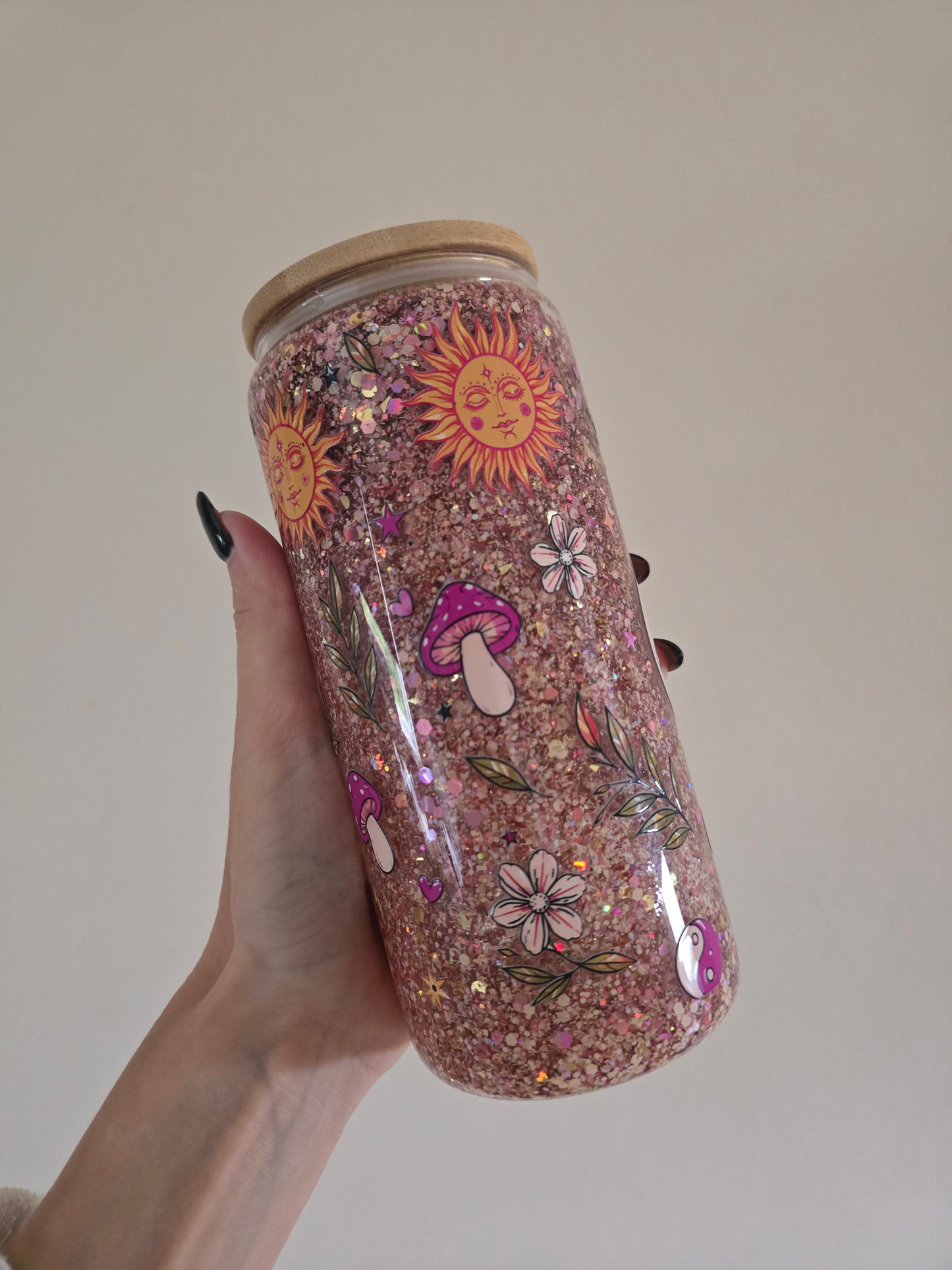 Whimsical 16oz Glass Snowglobe Tumbler