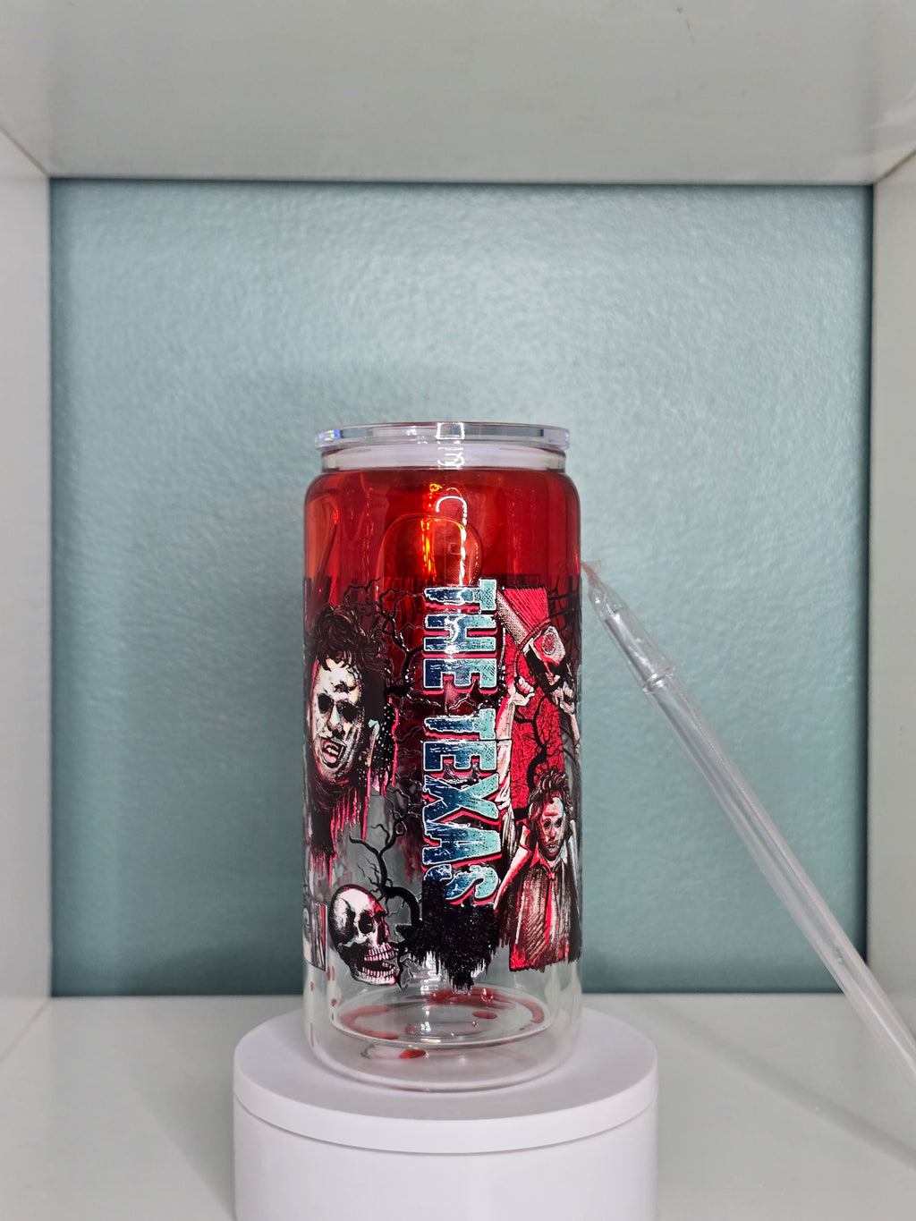 Texas Horror 16oz Glass Blood Drip Tumbler