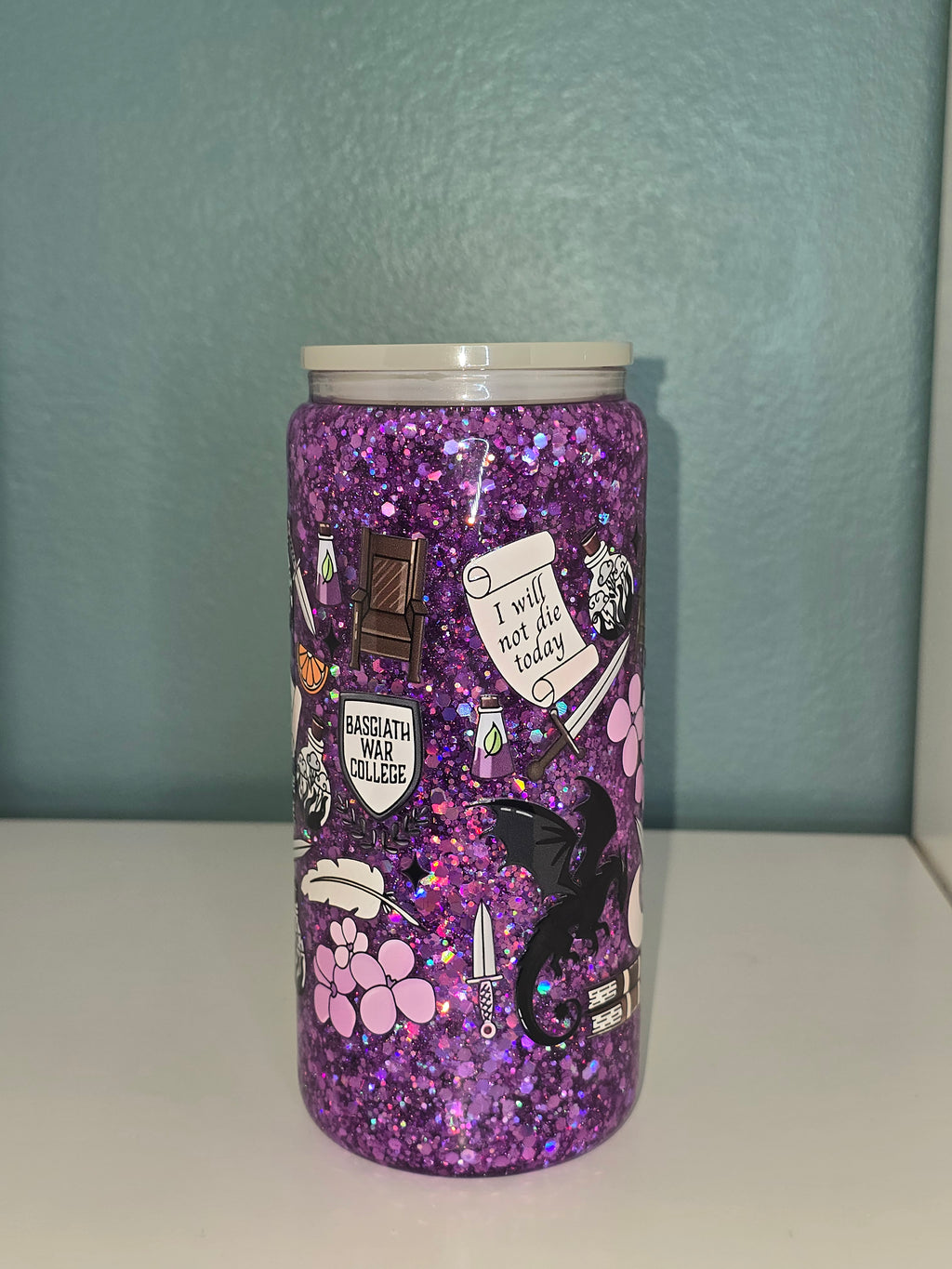 Fourth Wing 16oz Glass Snowglobe Tumbler