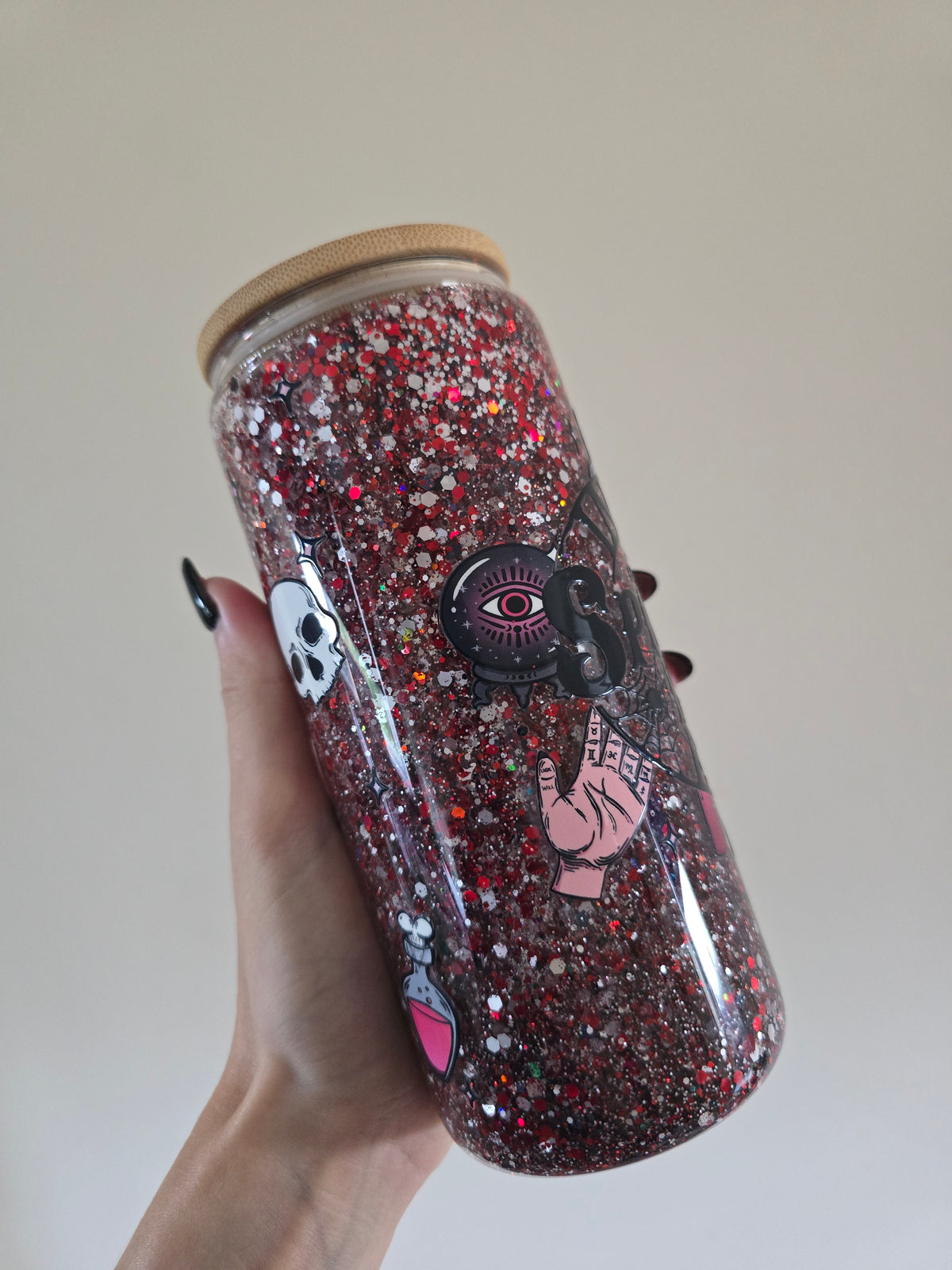 Spooky B*tch 16oz Glass Snowglobe Tumbler