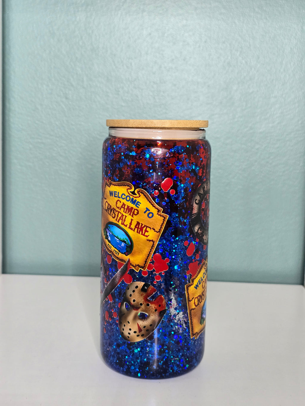 Horror Camp Crystal Lake 16oz Glass Snowglobe Tumbler